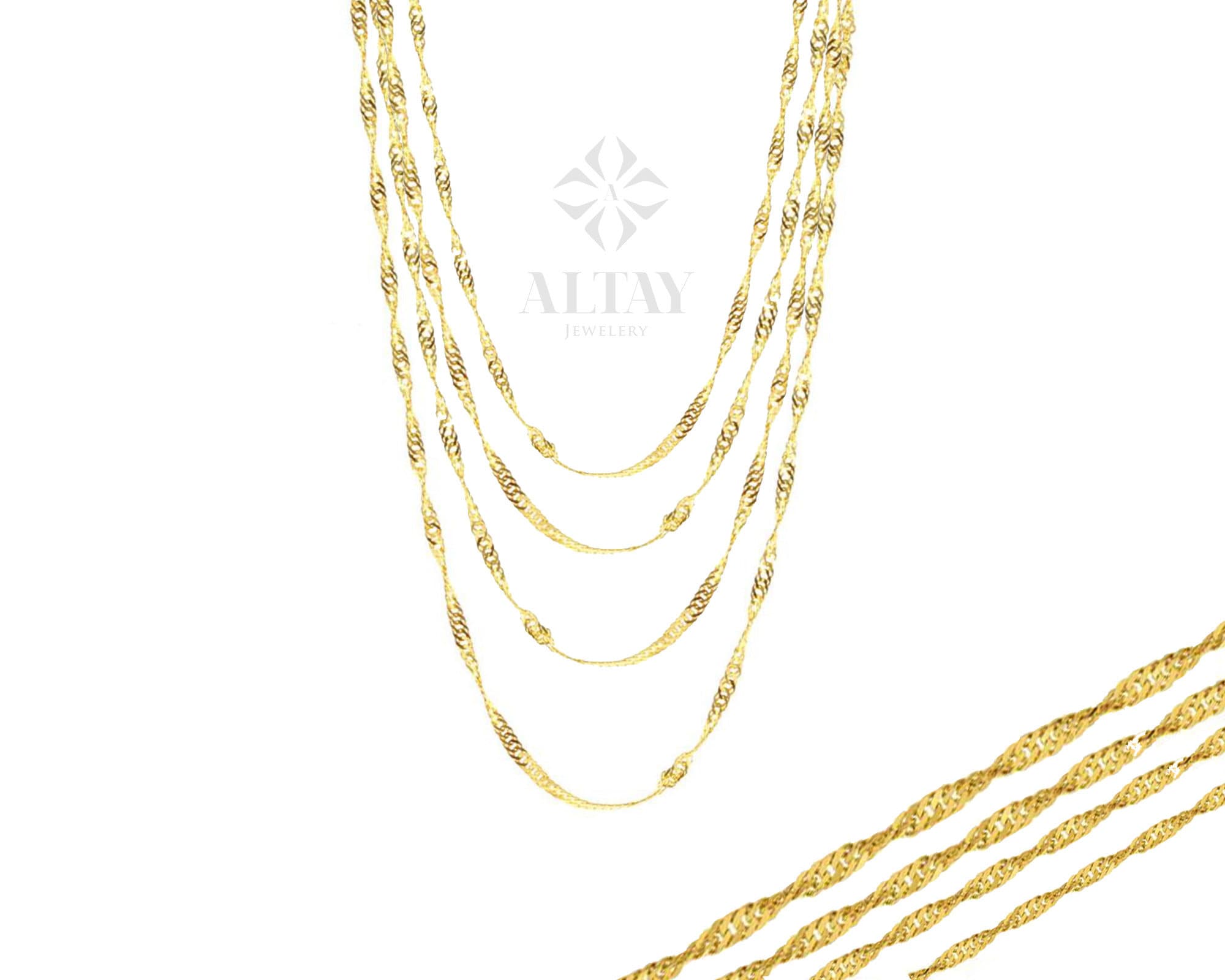 14K Gold Singapore Chain Necklace, 1.5MM Singapore Twist Chain Choker, Singapore Rope Chain, Twisted Singapore Layering Necklace