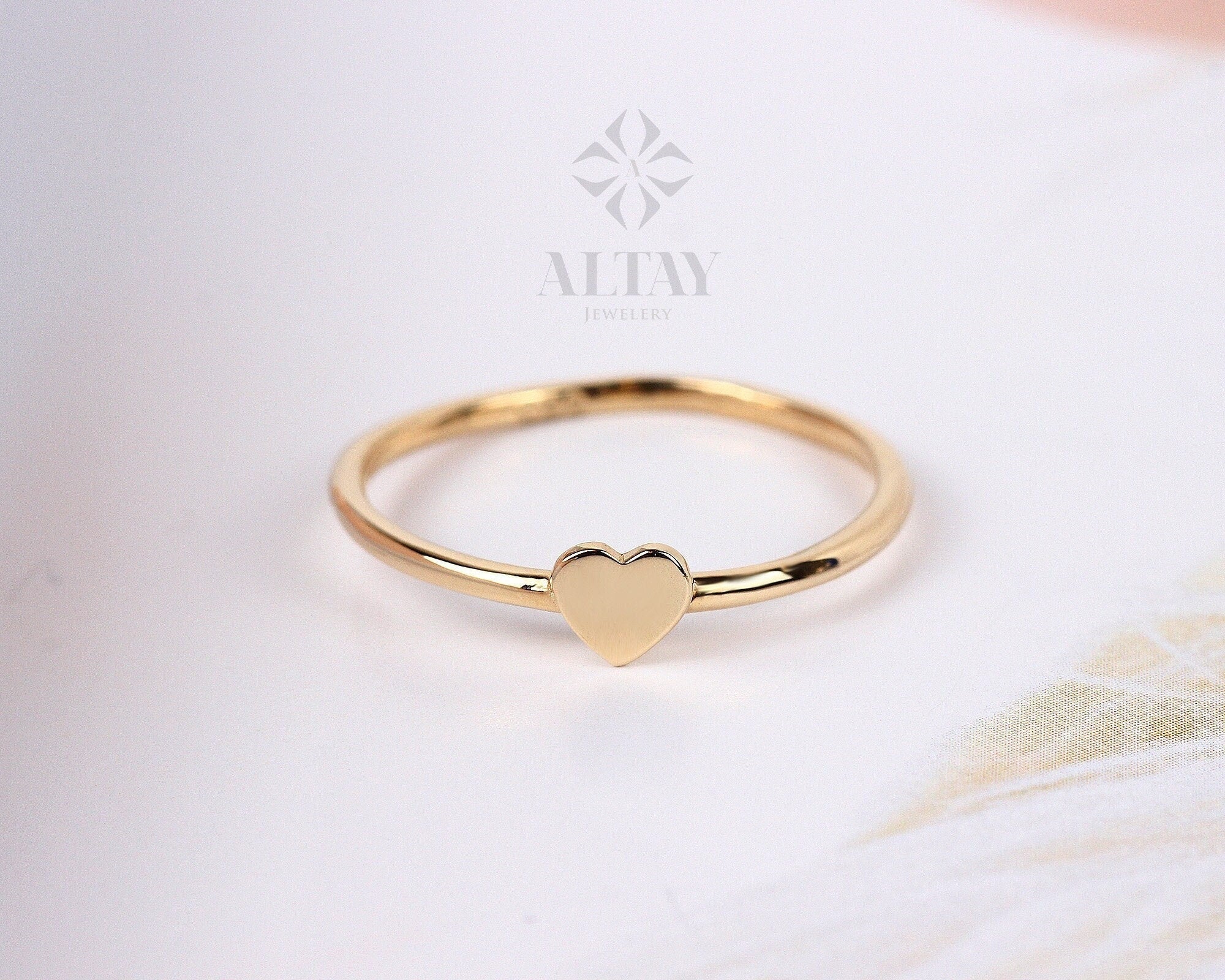 14K Solid Gold Heart Ring, Minimalist Dainty Stackable Ring, Promise Ring, Valentine Heart Ring, Tiny Love Shape, Gift For Her, Real Gold