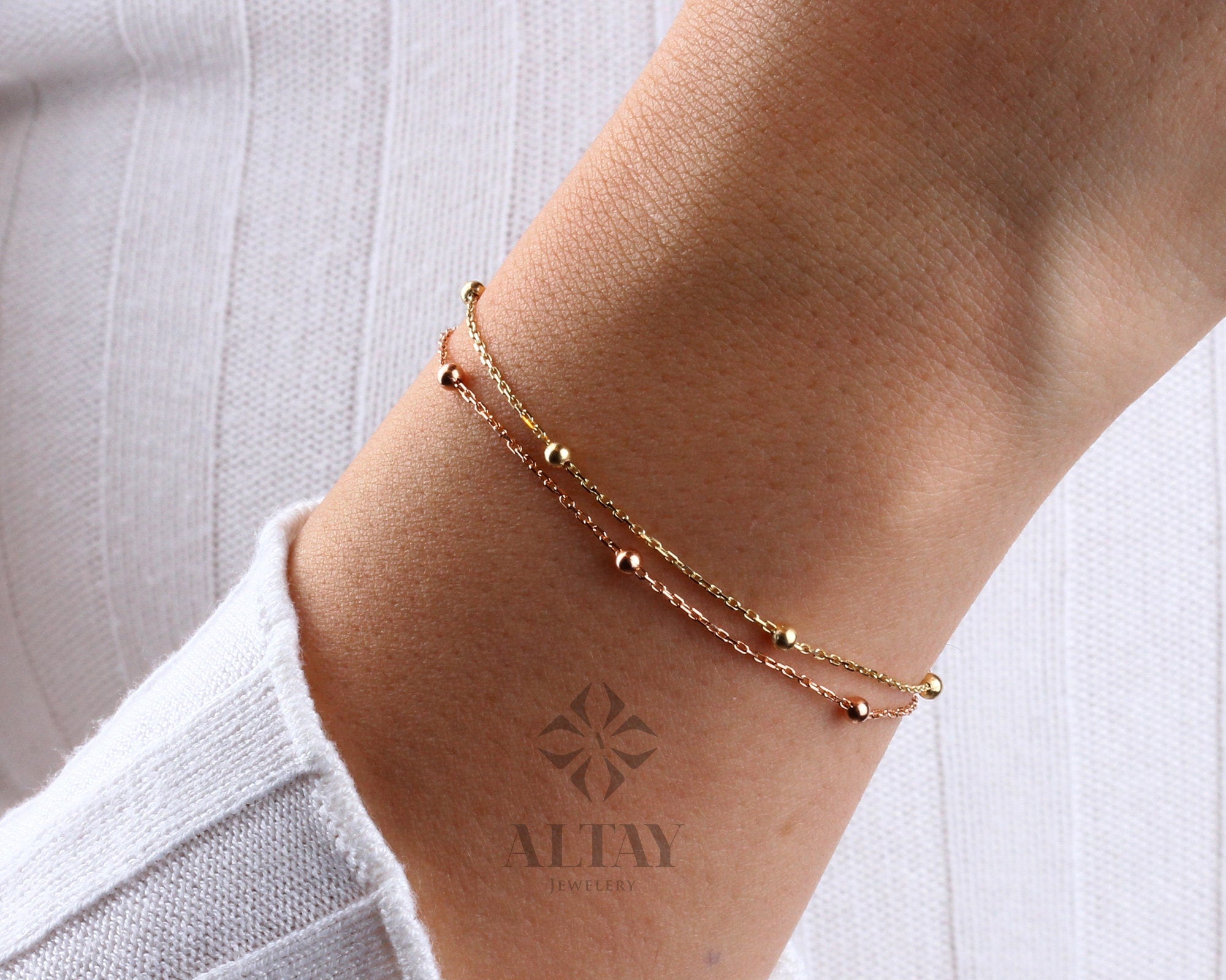 14K Gold Ball Chain Bracelet, Tiny Beaded Bracelet, Multi balls Chain Bracelet, Satellite Chain Bracelet, Station Gold Layering Bracelet