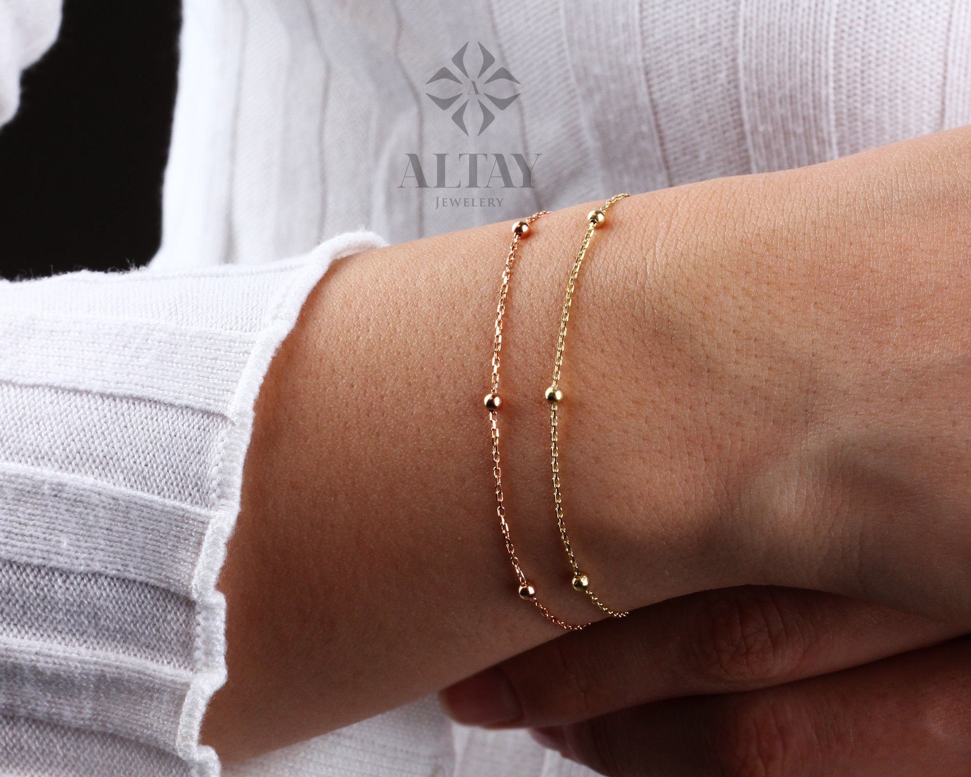 14K Gold Ball Chain Bracelet, Tiny Beaded Bracelet, Multi balls Chain Bracelet, Satellite Chain Bracelet, Station Gold Layering Bracelet