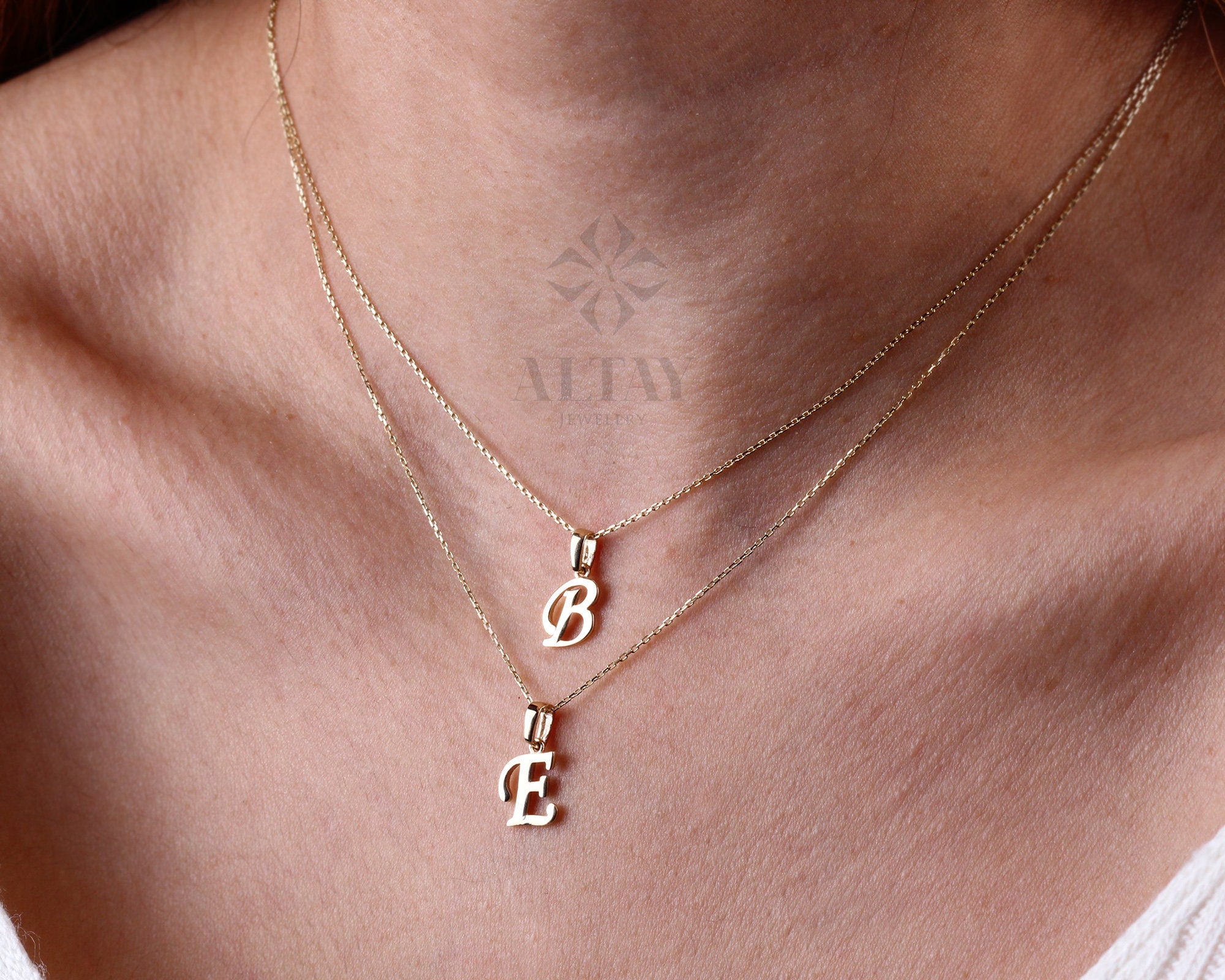 14K Solid Gold Initial Necklace, Cursive Letter Pendant, Minimal Letter Charm, Name Choker, Dainty, Personalized Pendant, Gift For her