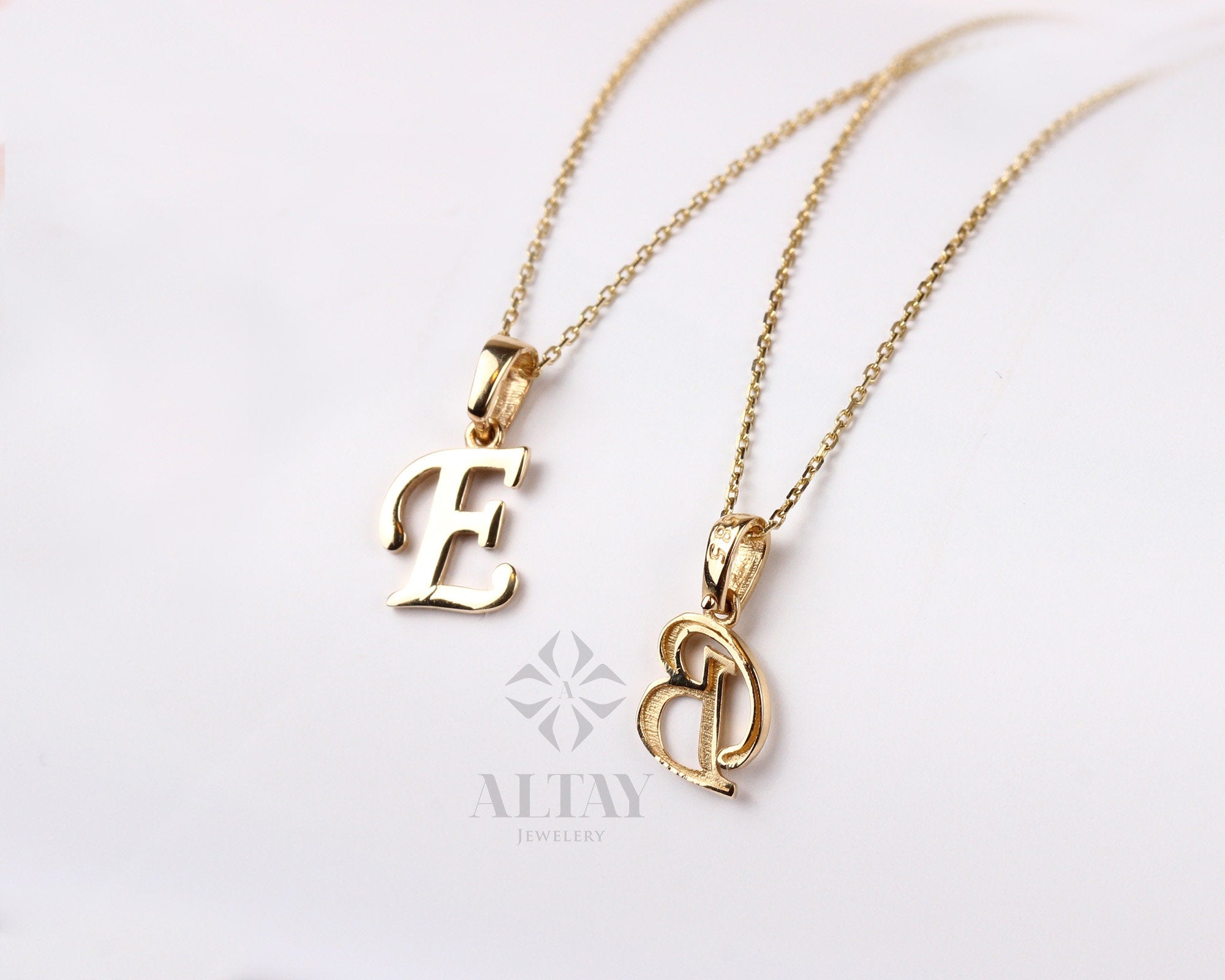 14K Solid Gold Initial Necklace, Cursive Letter Pendant, Minimal Letter Charm, Name Choker, Dainty, Personalized Pendant, Gift For her