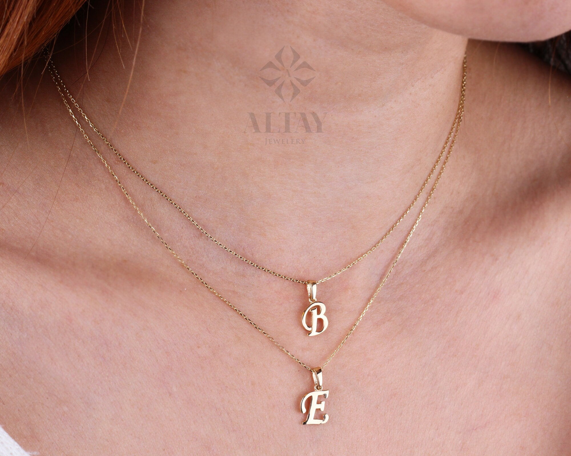 14K Solid Gold Initial Necklace, Cursive Letter Pendant, Minimal Letter Charm, Name Choker, Dainty, Personalized Pendant, Gift For her