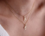 14K Solid Gold Initial Necklace, Cursive Letter Pendant