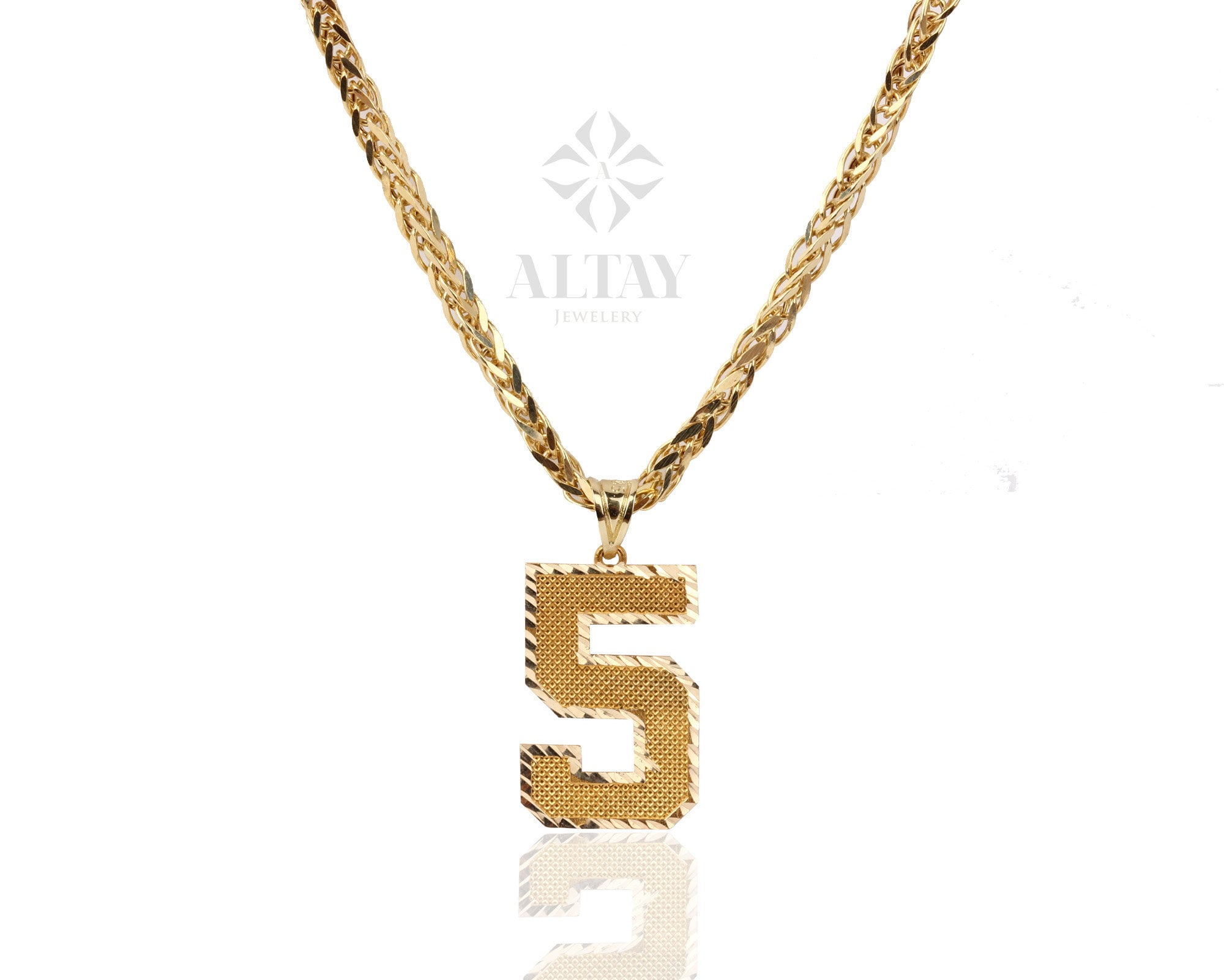 14K Gold Number Pendant, Cuban Link Necklace, Rope Chain Choker, Palm Franco Chain, Box Chain, Beaded Chain Necklace, Diamond Cut Pendant