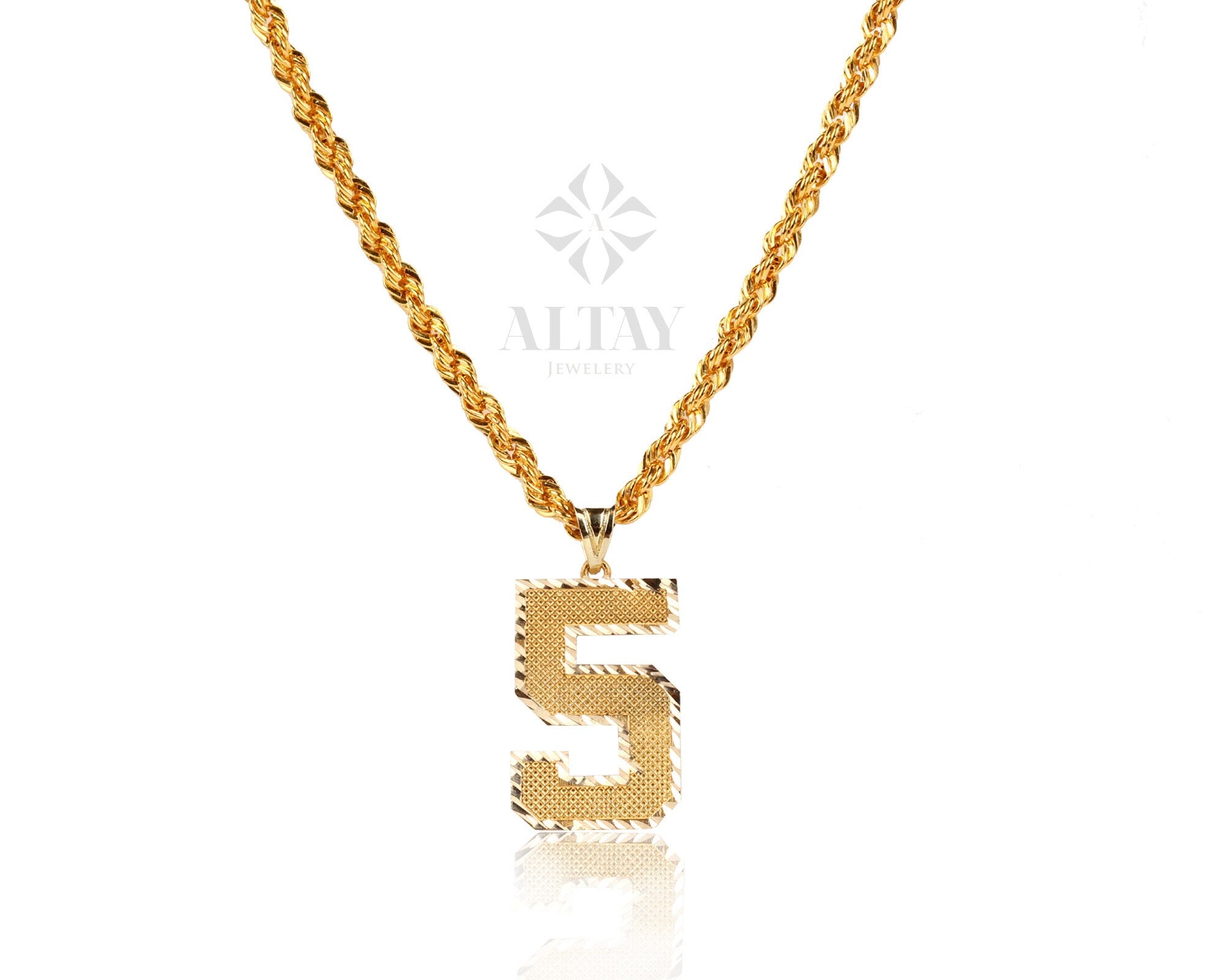 14K Gold Number Pendant, Cuban Link Necklace, Rope Chain Choker, Palm Franco Chain, Box Chain, Beaded Chain Necklace, Diamond Cut Pendant