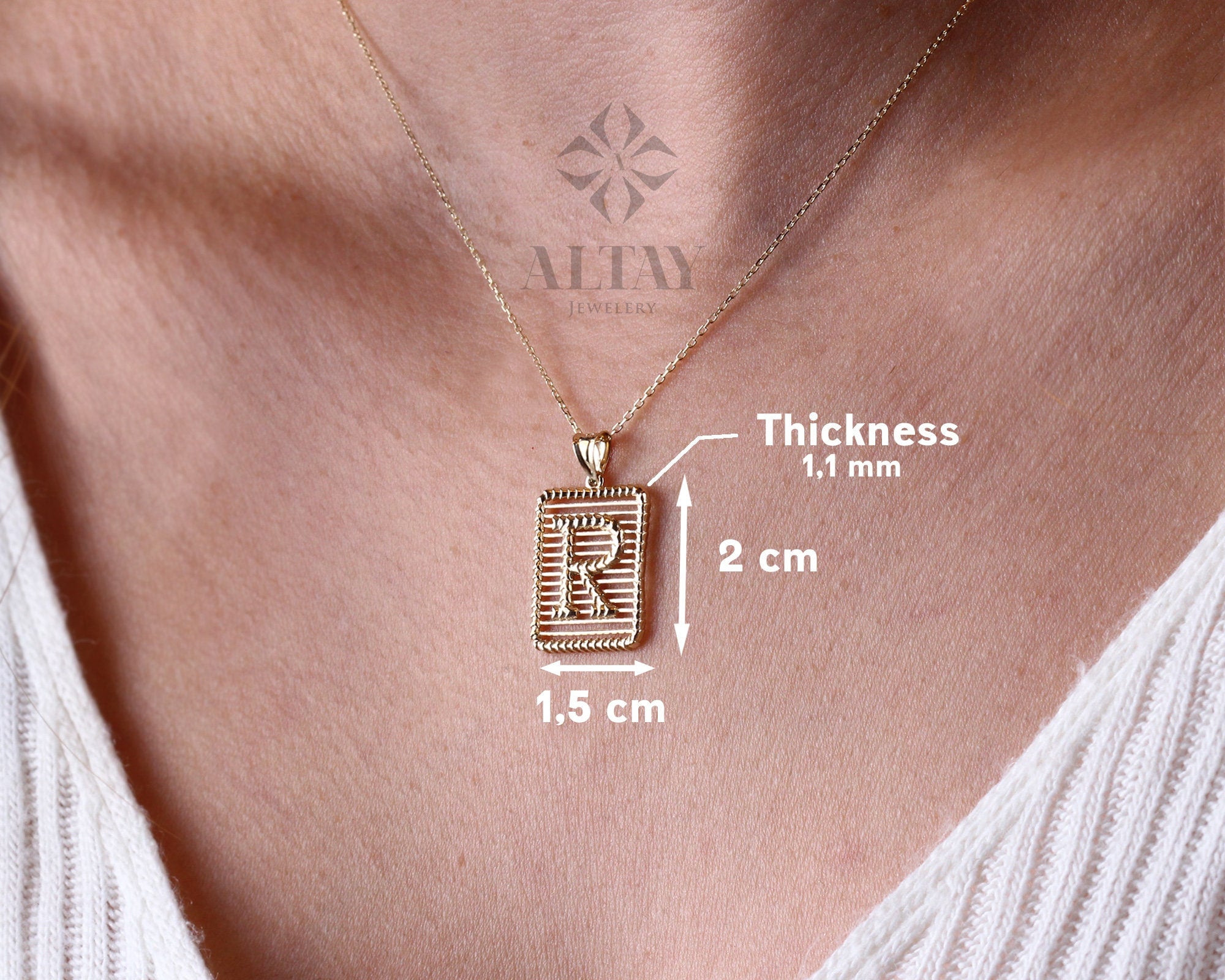 14K Gold Initial Necklace, Gold Letter Necklace, Square Lined Letter, Personalized Custom Necklace, Medallion Necklace, Gift For Her Him