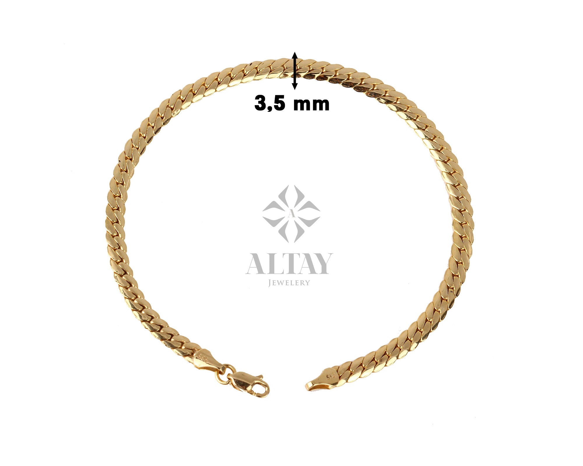 14K Gold 3.5MM Cuban Link Bracelet, Curb Chain Bracelet, Bold Link Chunky Vintage Chain Anklet, Men Women Stacking Bracelet, Gift For Her