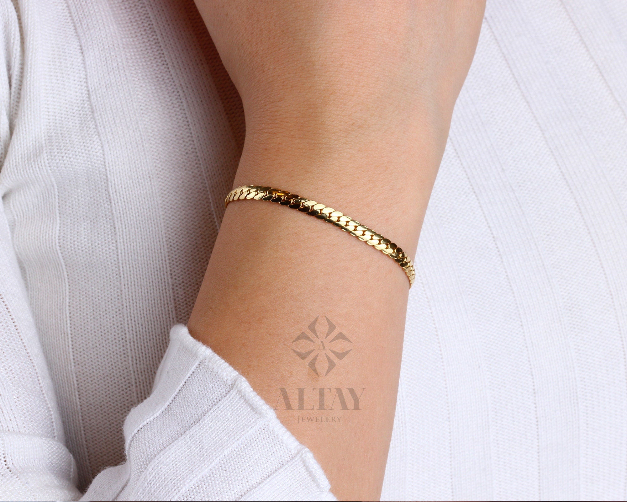 14K Gold 3.5MM Cuban Link Bracelet, Curb Chain Bracelet, Bold Link Chunky Vintage Chain Anklet, Men Women Stacking Bracelet, Gift For Her