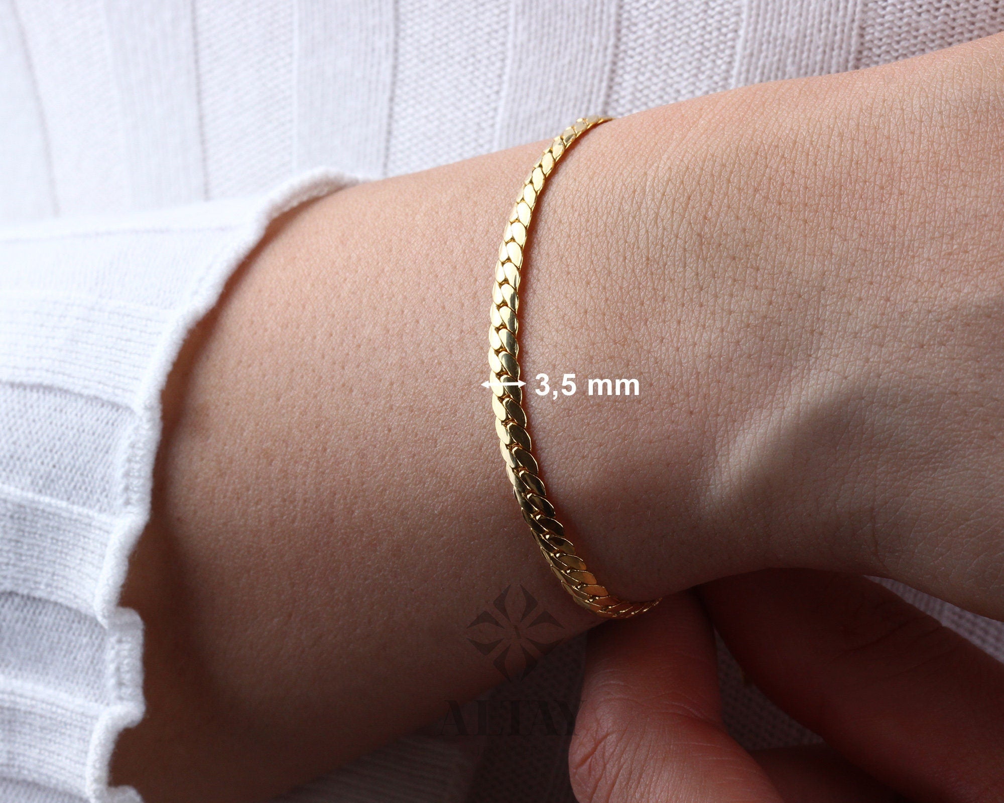 14K Gold 3.5MM Cuban Link Bracelet, Curb Chain Bracelet, Bold Link Chunky Vintage Chain Anklet, Men Women Stacking Bracelet, Gift For Her