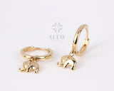 14K Solid Gold Elephant Earring, Huggie Gold Earring