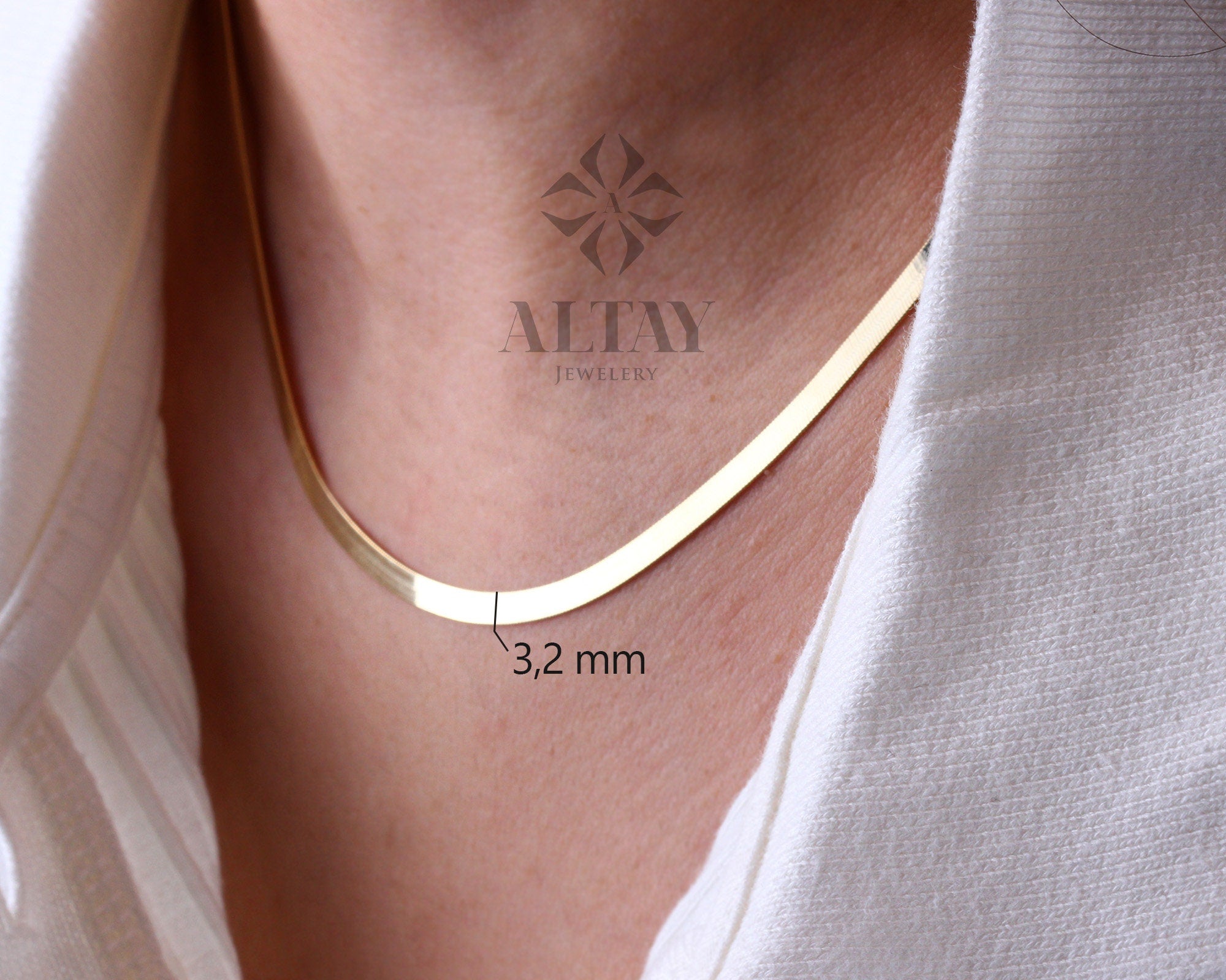 14K Gold Herringbone Necklace, Gold Herringbone Chain Choker, Flat Gold Chain Necklace, Simple Gold Chain Necklace, Herringbone Chain Gift