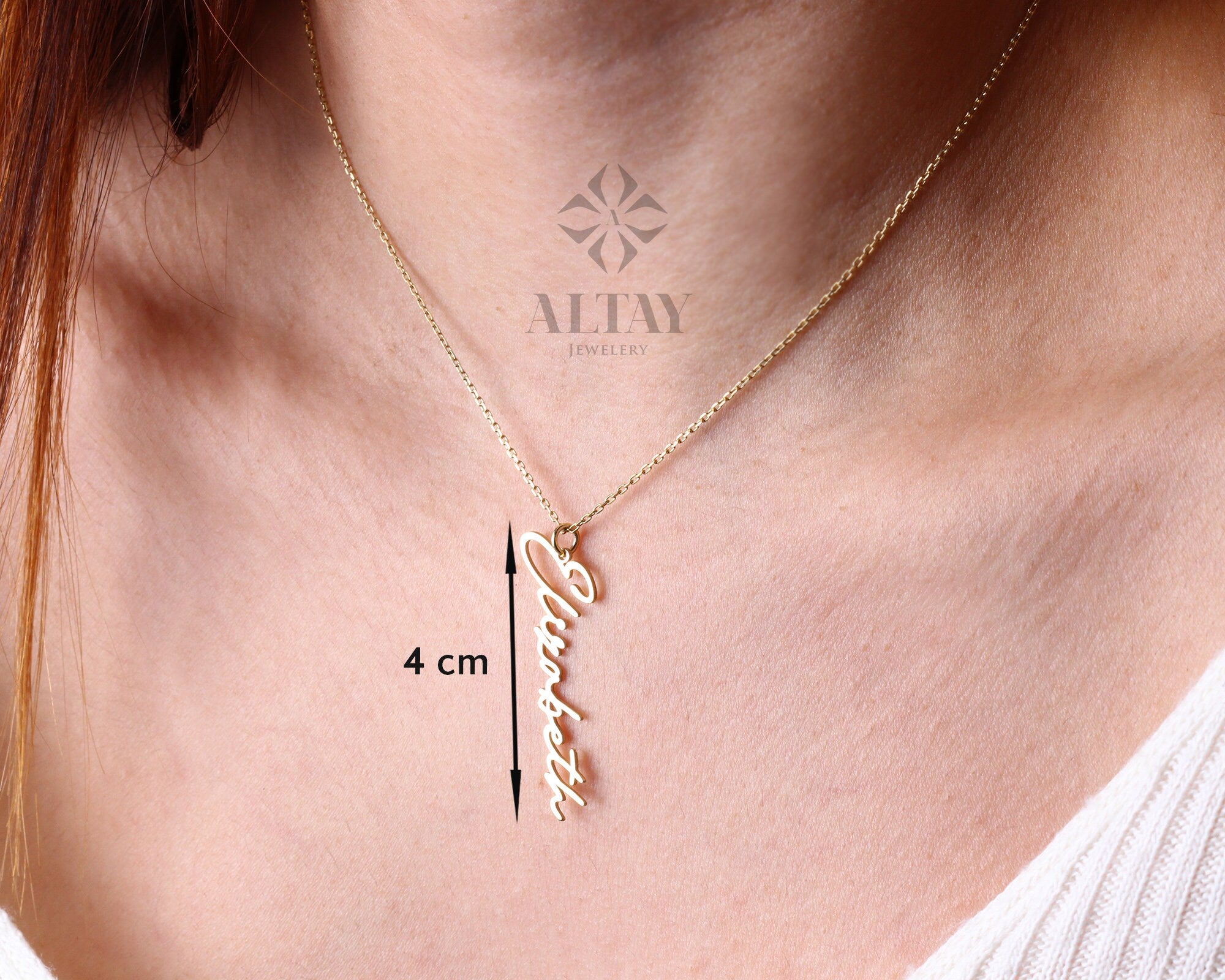 14K Gold Personalized Name Necklace, Vertical Handwriting Name Necklace, Custom Cursive Nameplate Pendant, Dainty Memorial Gift for Her