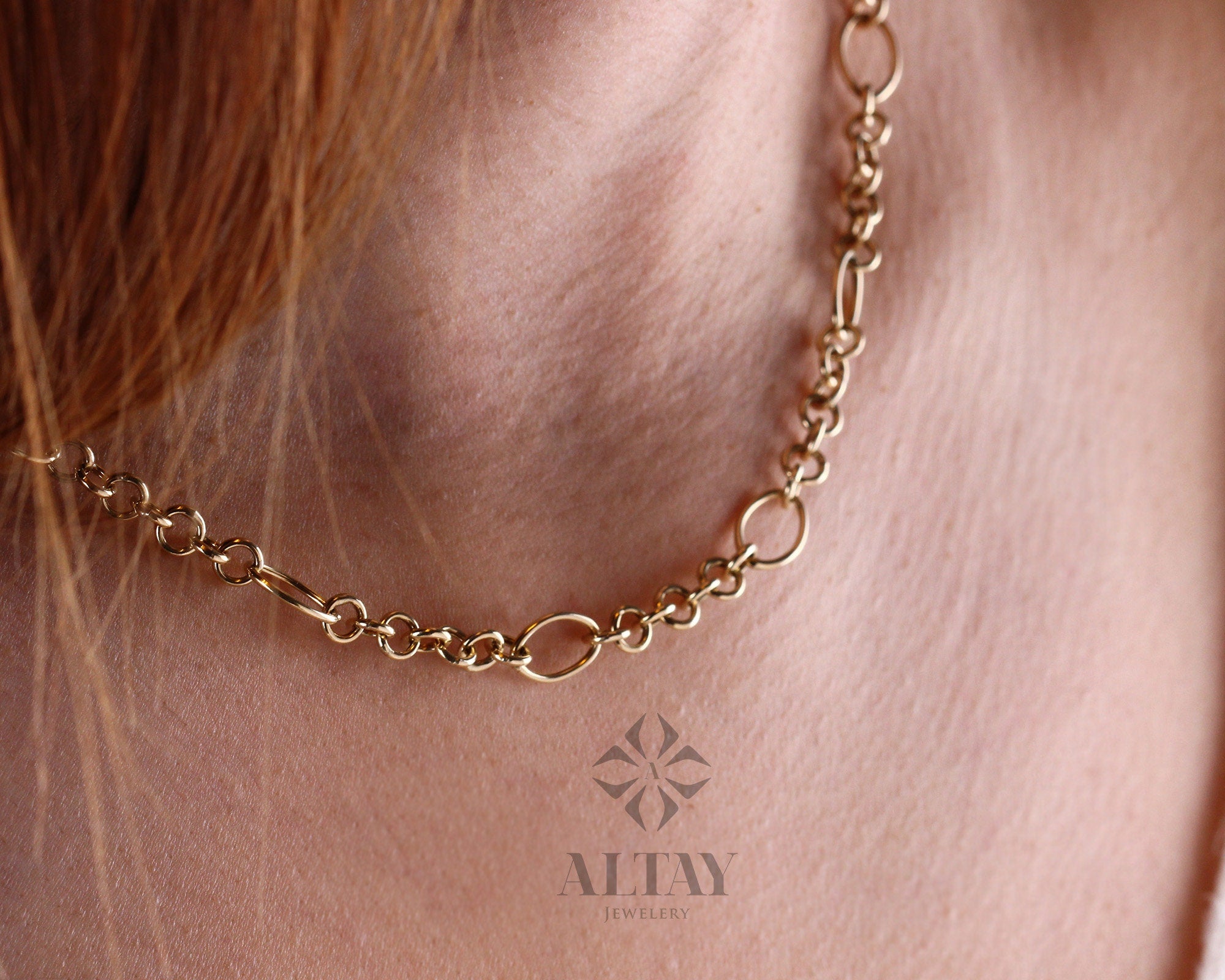 14K Gold Chain Necklace, Rolo Chain Choker, Oval Links Necklace, Chunky Vintage Chain Necklace, Women Stacking Necklace, Stacking Necklace