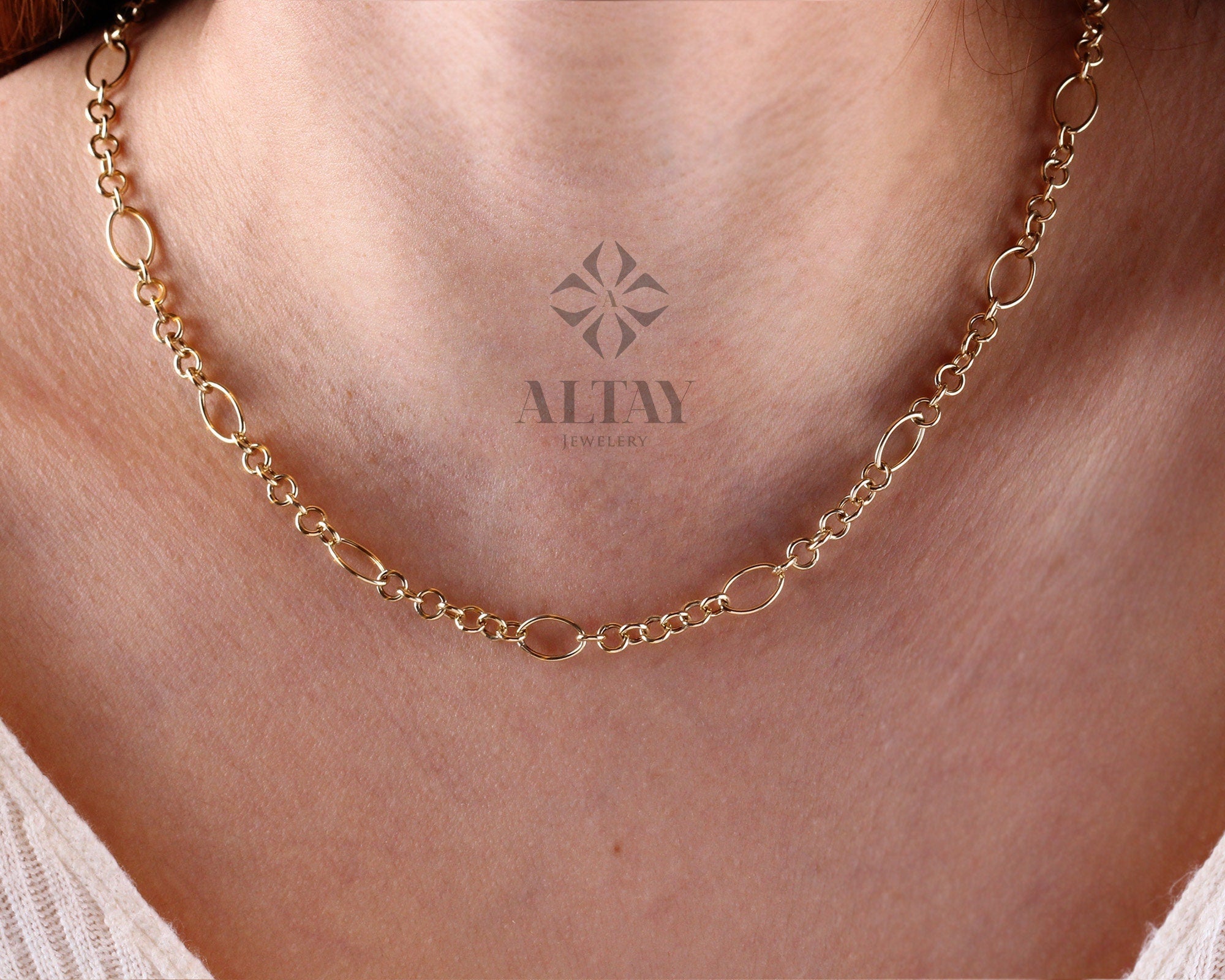 14K Gold Chain Necklace, Rolo Chain Choker, Oval Links Necklace, Chunky Vintage Chain Necklace, Women Stacking Necklace, Stacking Necklace