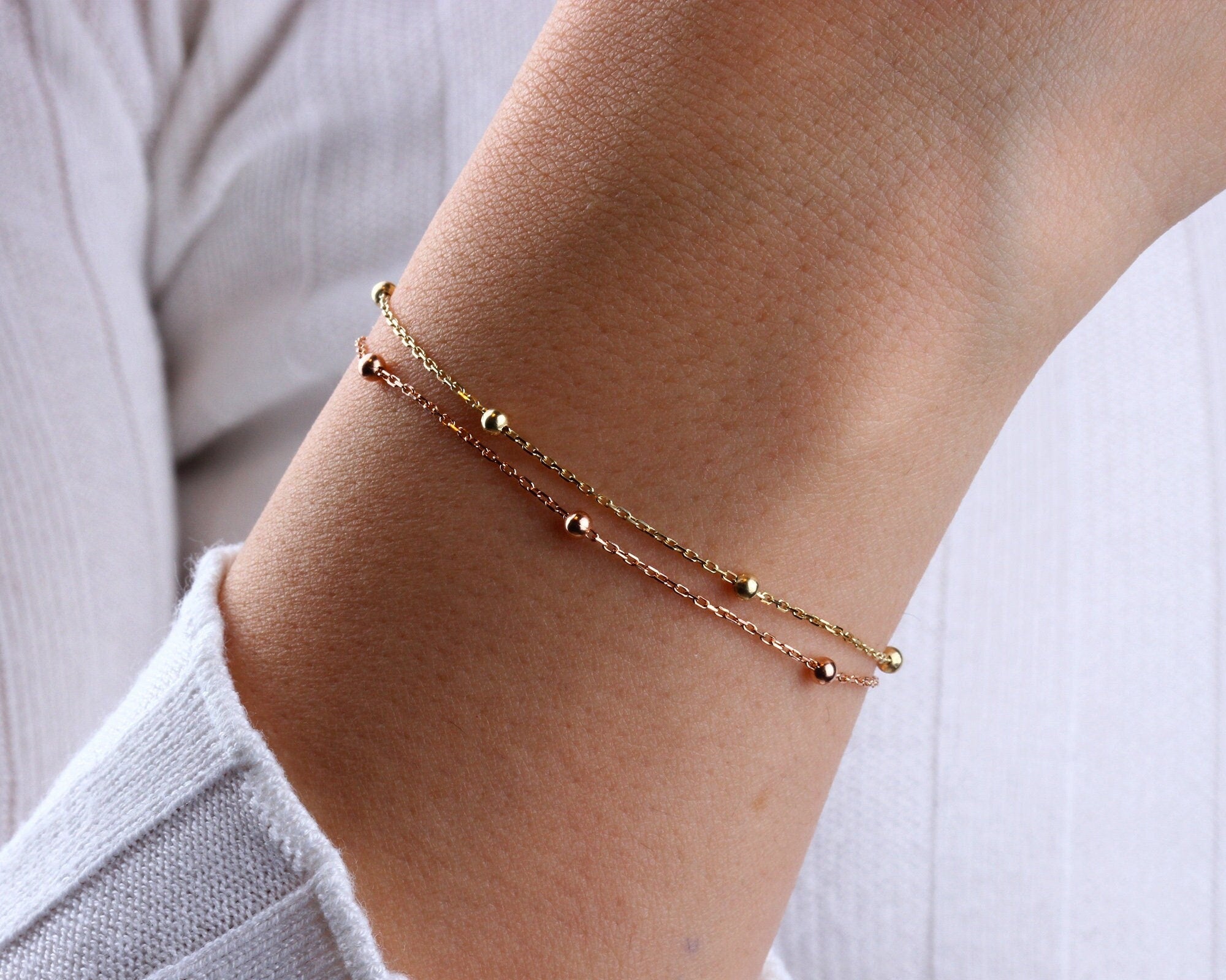 14K Gold Bead Chain Bracelet, Mini Balls Bracelet, Multi balls Chain Bracelet, Minimalist Fashion Bracelet, Delicate Modern, Gift For Her