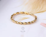 14K Solid Gold Twist Ring, Rope Style Twisted Gold Ring