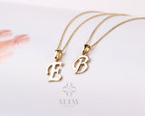 14K Gold Cursive Initial Necklace, Initial Charm Letter Necklace