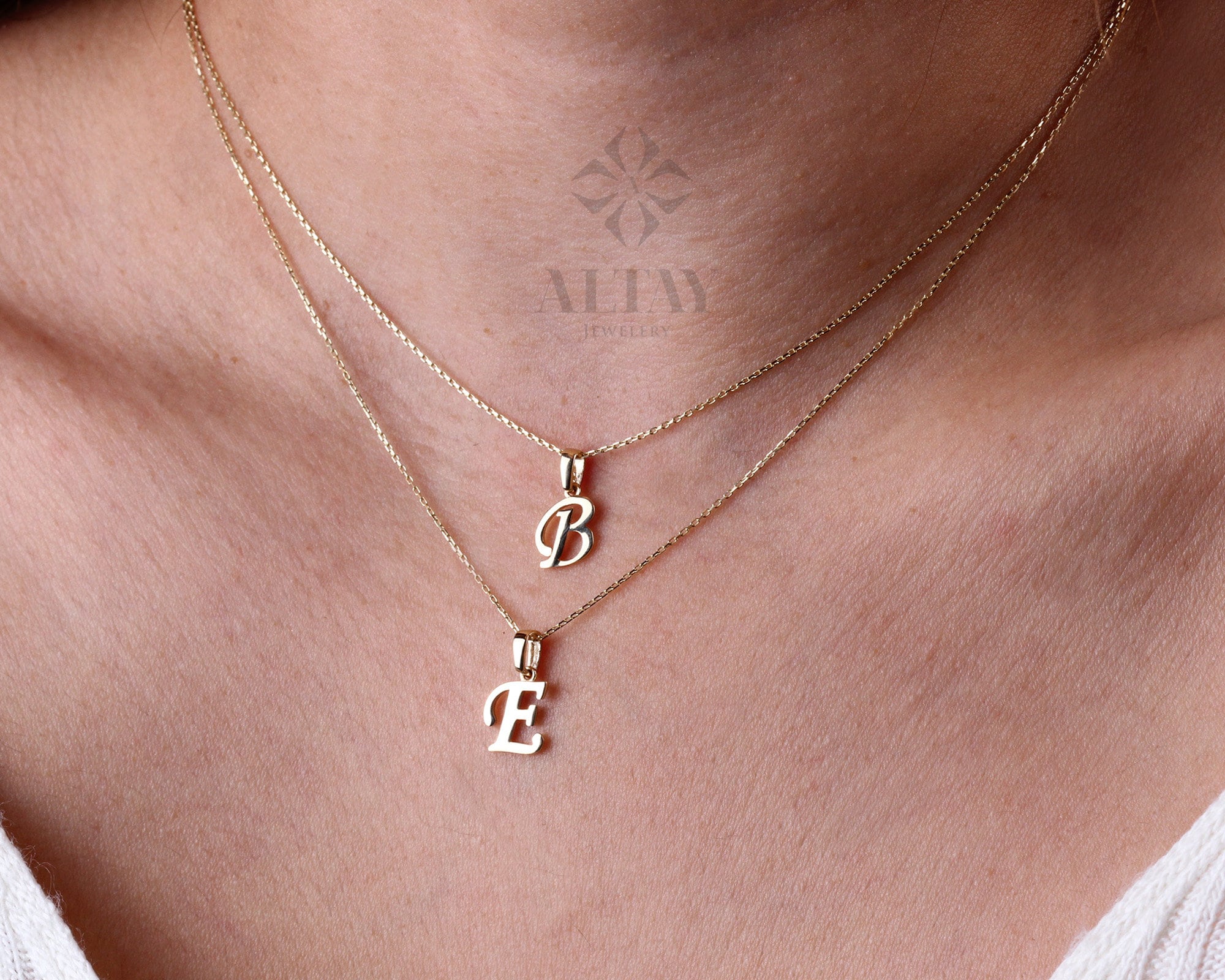 14K Solid Gold Initial Necklace, Cursive Letter Pendant, Minimal Letter Charm, Name Choker, Dainty, Personalized Pendant, Gift For her