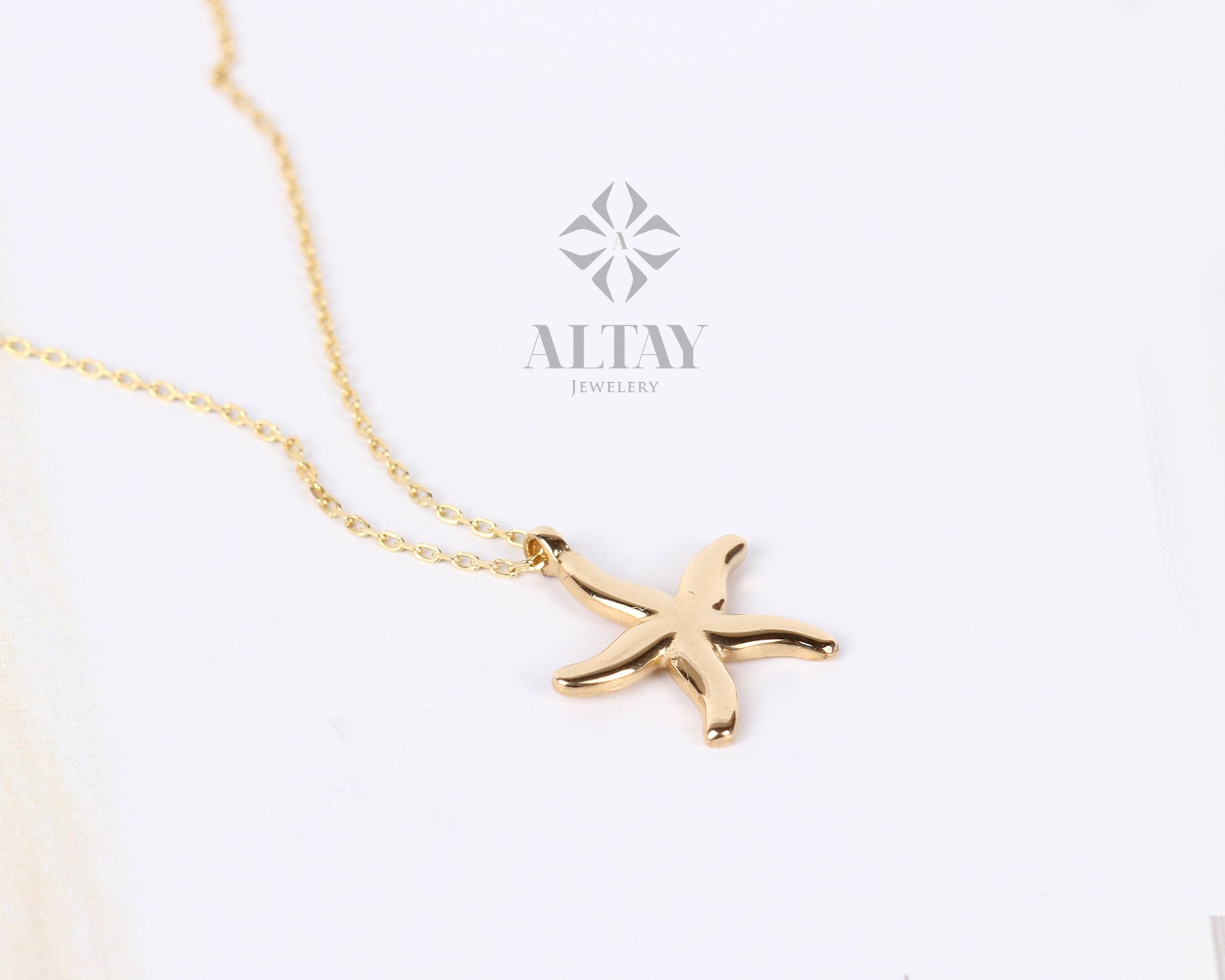 14K Gold Starfish Necklace, Tiny Starfish Pendant, Gold Starfish Charm,Star Sign Necklace, Delicate Starfish Choker, Beach Jewelry