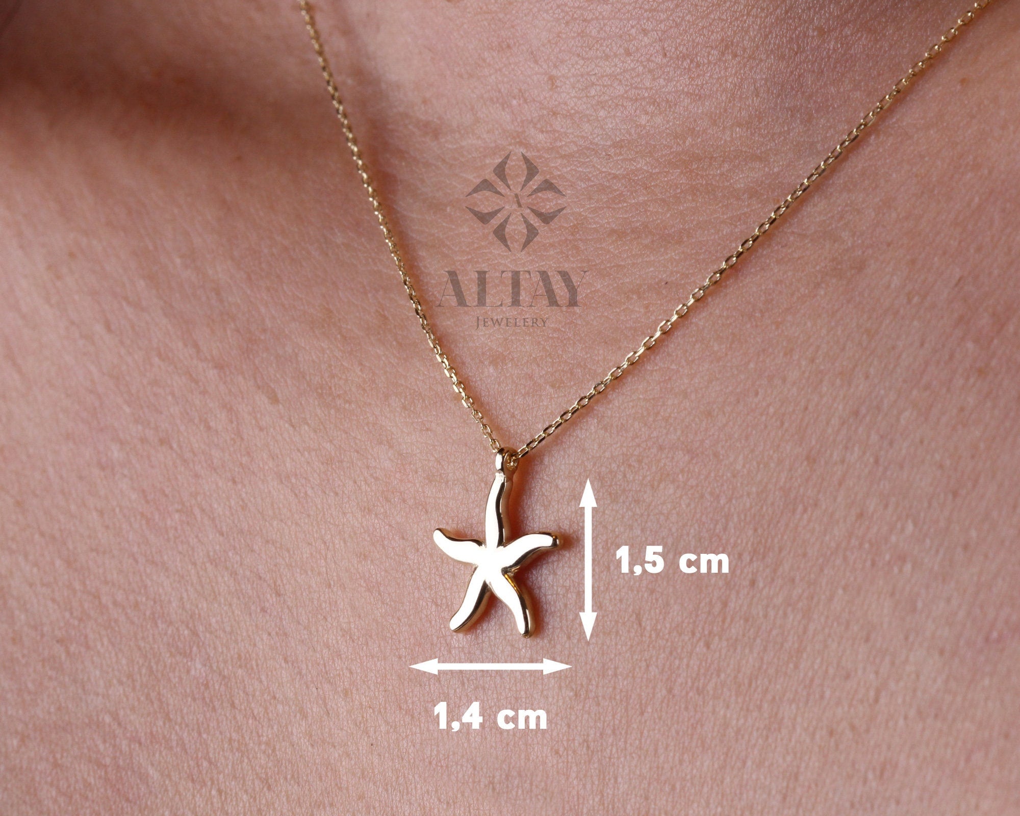 14K Gold Starfish Necklace, Tiny Starfish Pendant, Gold Starfish Charm,Star Sign Necklace, Delicate Starfish Choker, Beach Jewelry