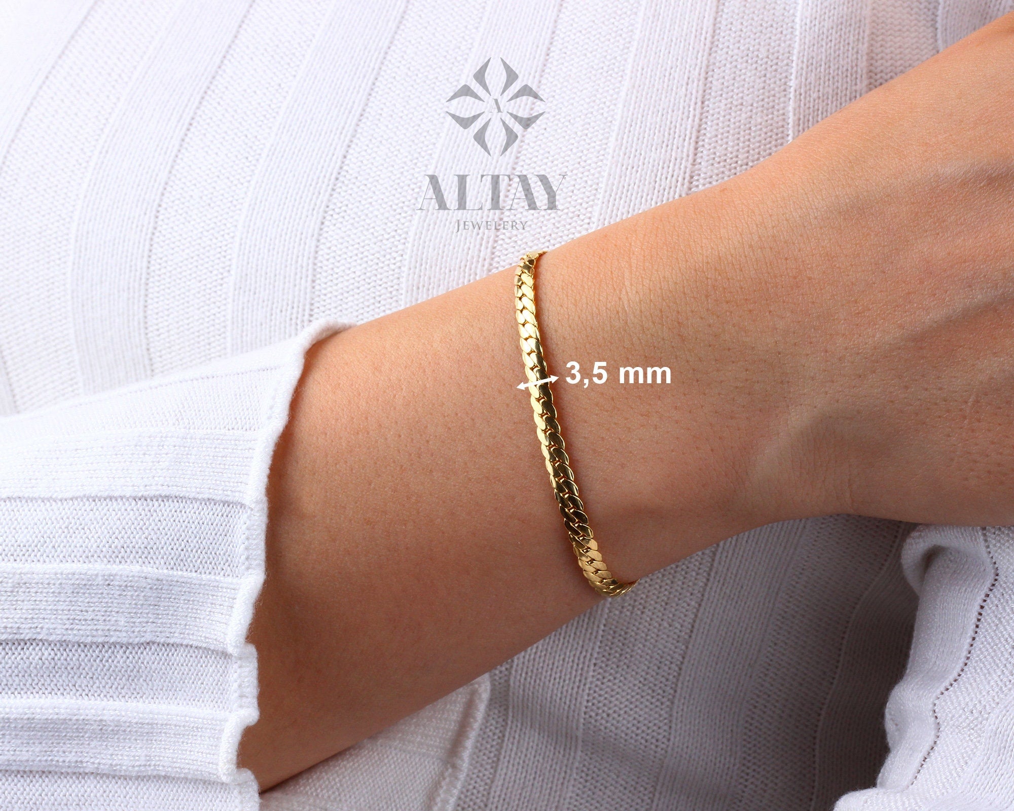 14K Gold 3.5MM Cuban Link Bracelet, Curb Chain Bracelet, Miami Link Dainty Bracelet, Handmade Layering Men Women Bracelet, Gift For Her