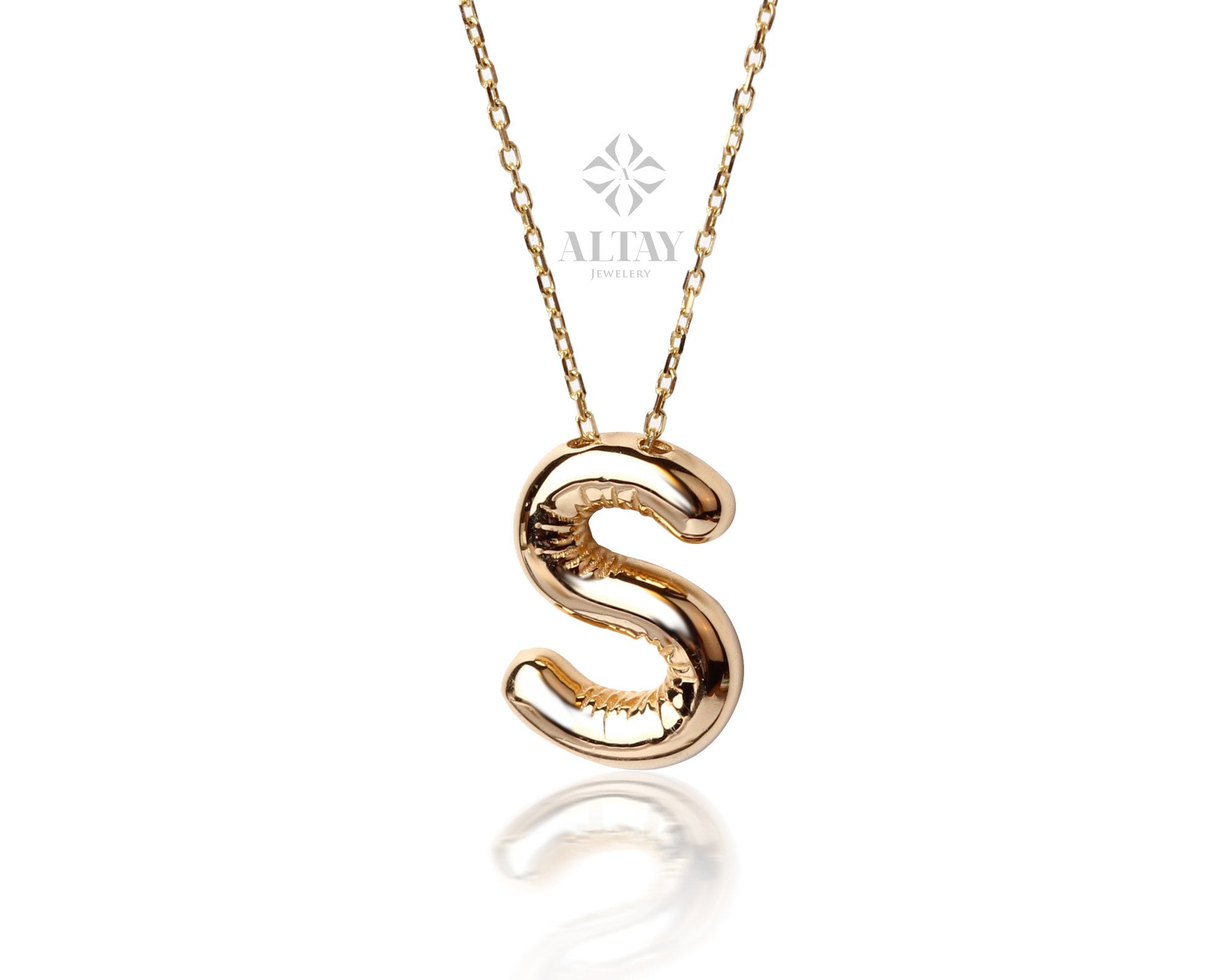 14K Gold 3D Letter Necklace, Bubble Name Necklace, Balloon Initial Pendant, Personalized Jewelry, Custom Stunning Necklace, Gift for Mom