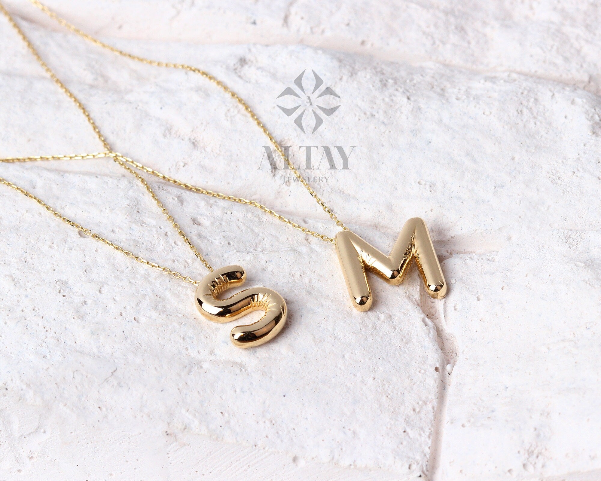 14K Gold Initial Necklace, 3D Gold Letter Necklace, Balloon Letter Pendant, Custom Personalized Necklace, Name Choker, Gift For Her Him