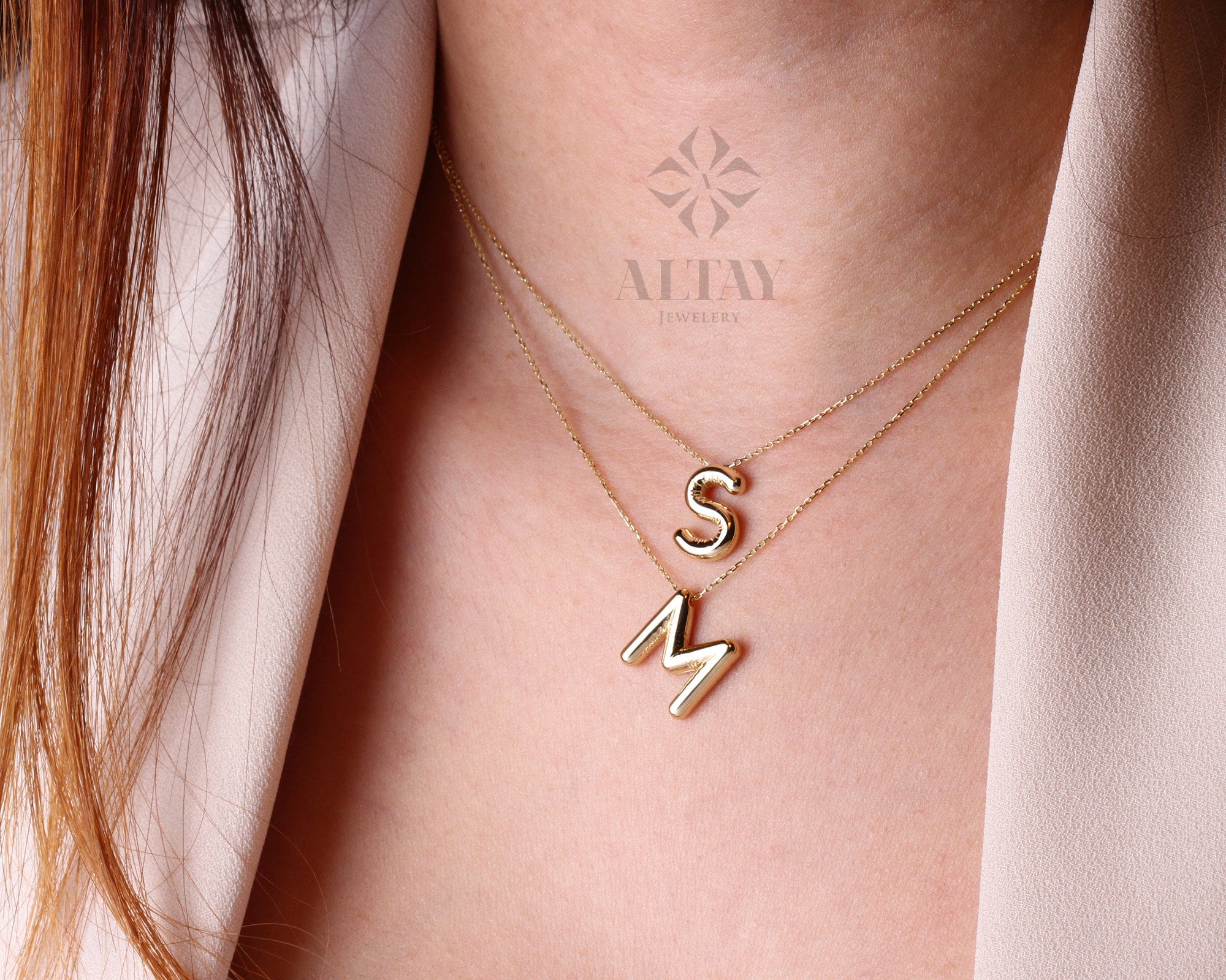 14K Gold Initial Necklace, 3D Gold Letter Necklace, Balloon Letter Pendant, Custom Personalized Necklace, Name Choker, Gift For Her Him