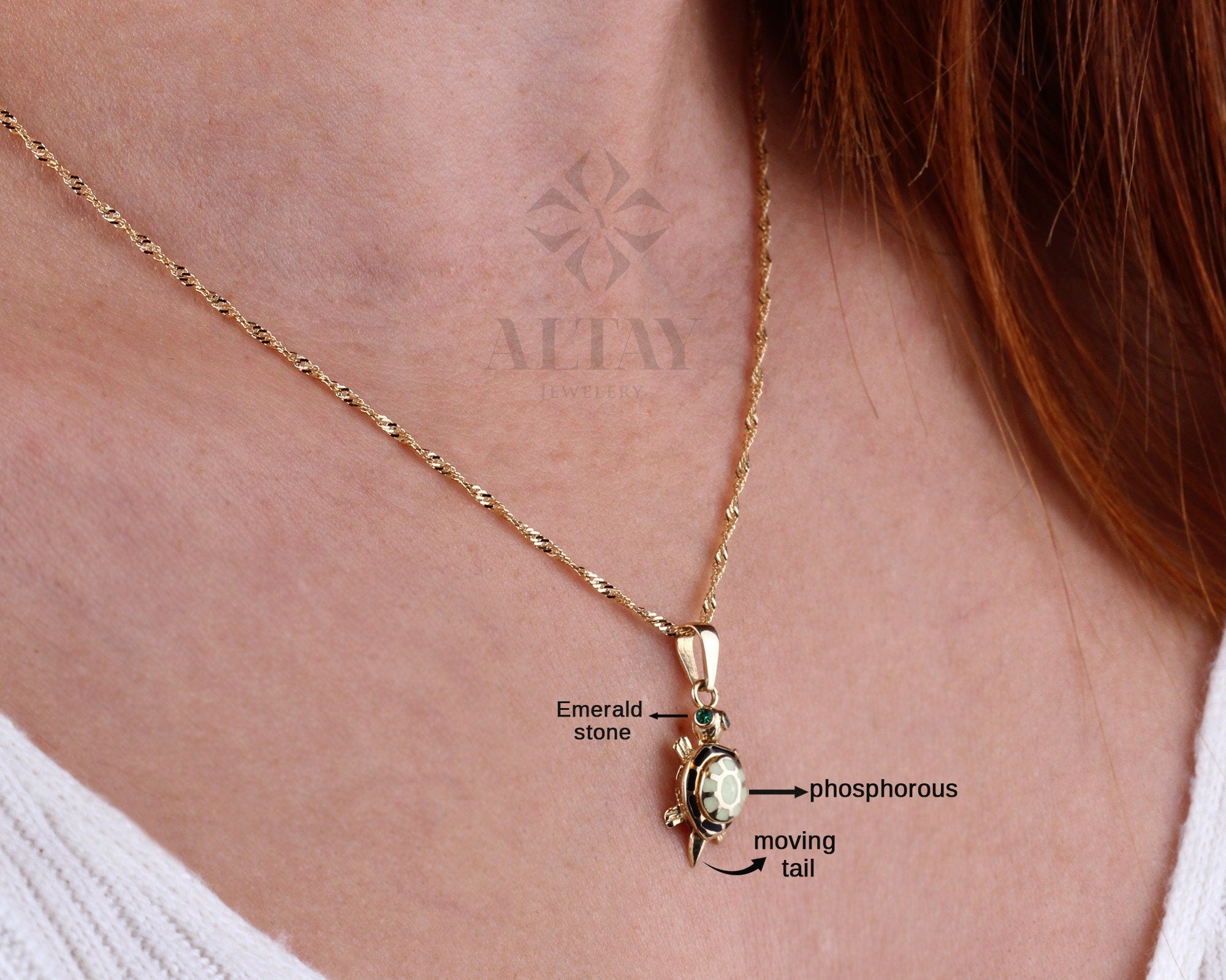 14K Gold Tortoise Pendant, Turtle Necklace, Phosphorus Caretta Caretta Charm, Singapore Twist Chain Choker, Layering Sea Turtle Necklace