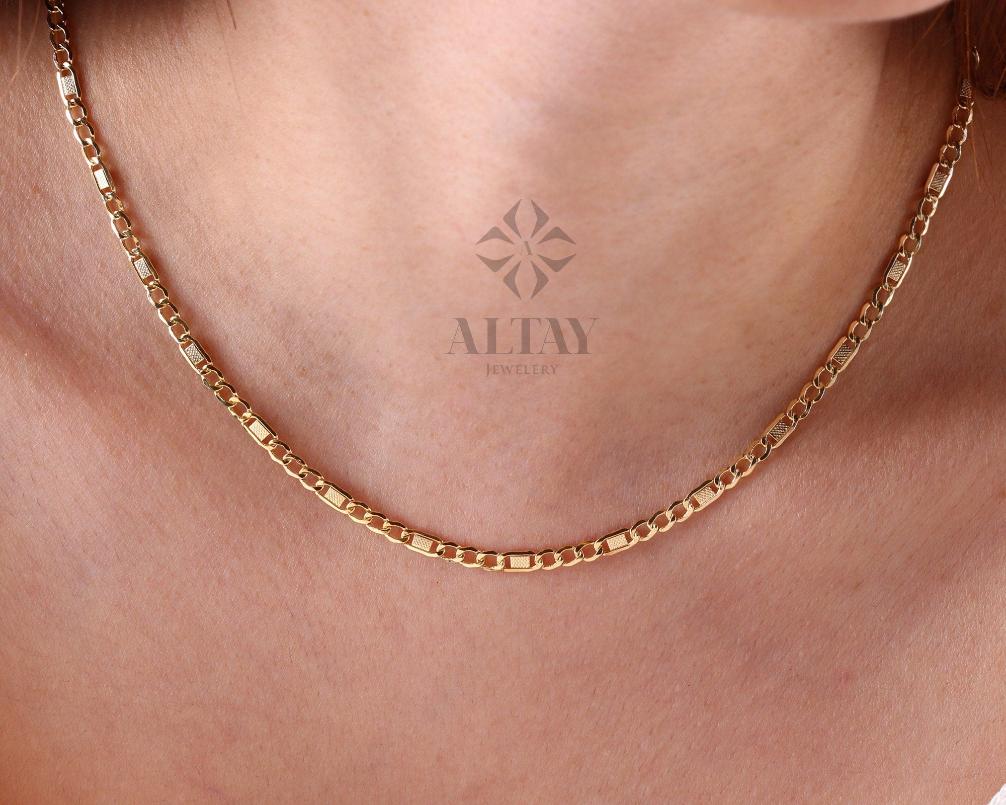 14K Gold Figaro Chain Necklace, Light Tone Mariner Choker, Layering Chain Necklace, Minimal Fashion Necklace, Unisex Chain, Delicate