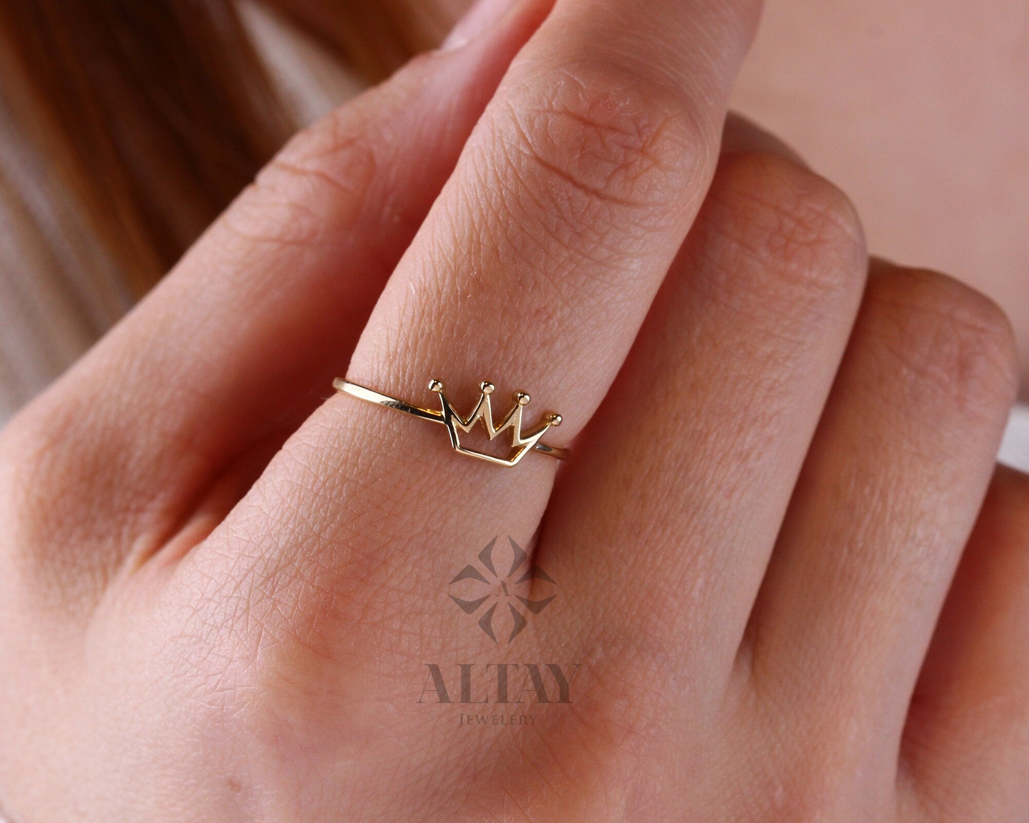 14K Gold Crown Ring, Dainty Gold Princess Crown Ring, Gold Princess Ring, Gold Tiara Ring, Gold Queen Ring, Birthday Gift for Her