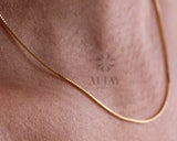 14K Solid Gold Box Chain Necklace, 0.7 mm Box Chain Choker