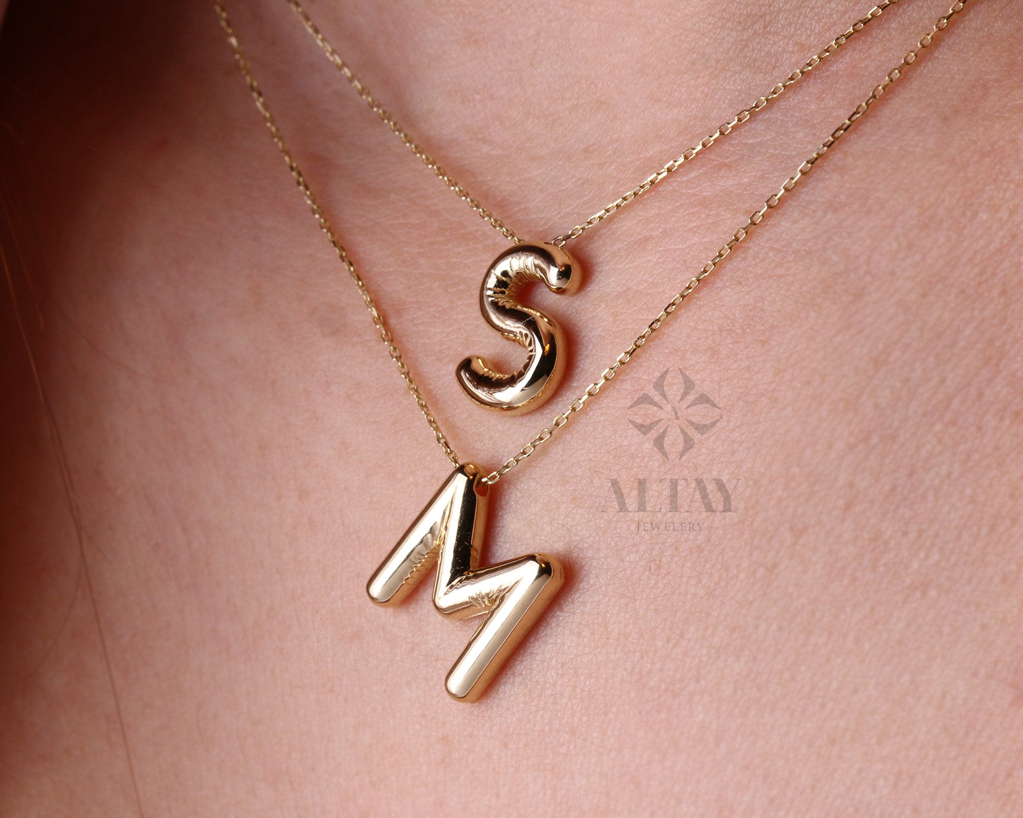 14K Gold Initial Necklace, 3D Gold Letter Necklace, Balloon Letter Pendant, Custom Personalized Necklace, Name Choker, Gift For Her Him