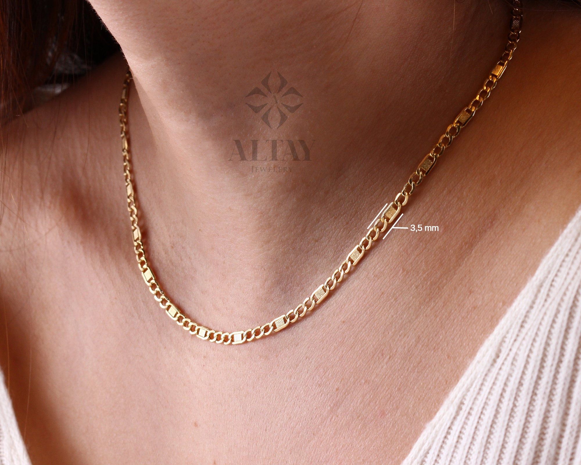 14K Gold Figaro Chain Necklace, Light Tone Mariner Choker, Layering Chain Necklace, Minimal Fashion Necklace, Unisex Chain, Delicate