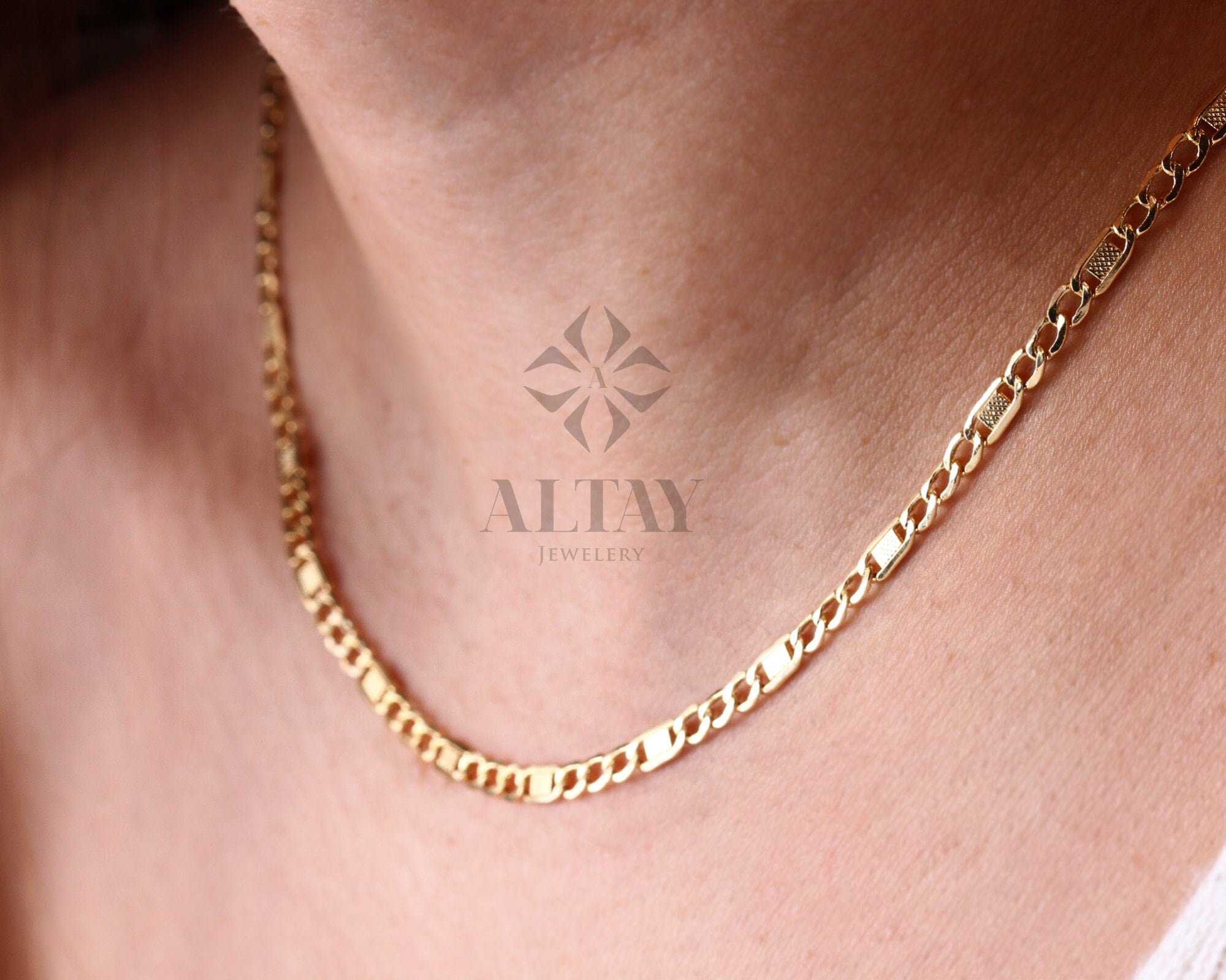 14K Gold Figaro Chain Necklace, Light Tone Mariner Choker, Layering Chain Necklace, Minimal Fashion Necklace, Unisex Chain, Delicate