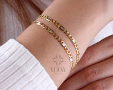 14K Gold Figaro Mariner Chain Bracelet, 3.5mm Layering Chain