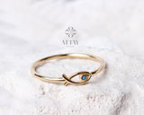 14K Gold Fish Ring, Ichthus Fish Minimal Ring
