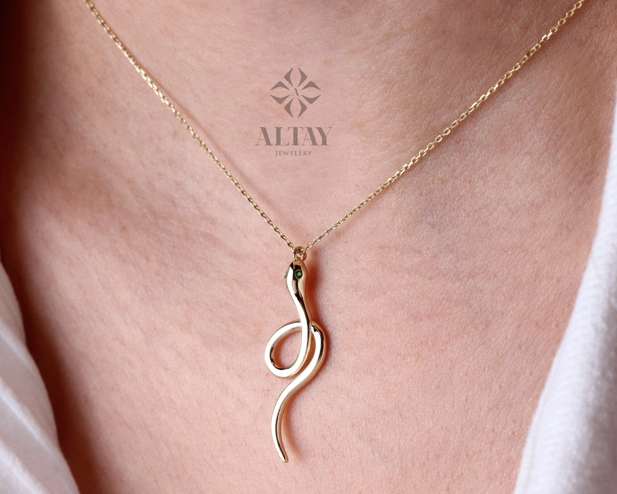 14K Gold Snake Charm, Gold Snake Necklace, Reptile Pendant Animal Choker, Serpent Charm, Animal Jewelry, Gift For Her, Birthday Gift