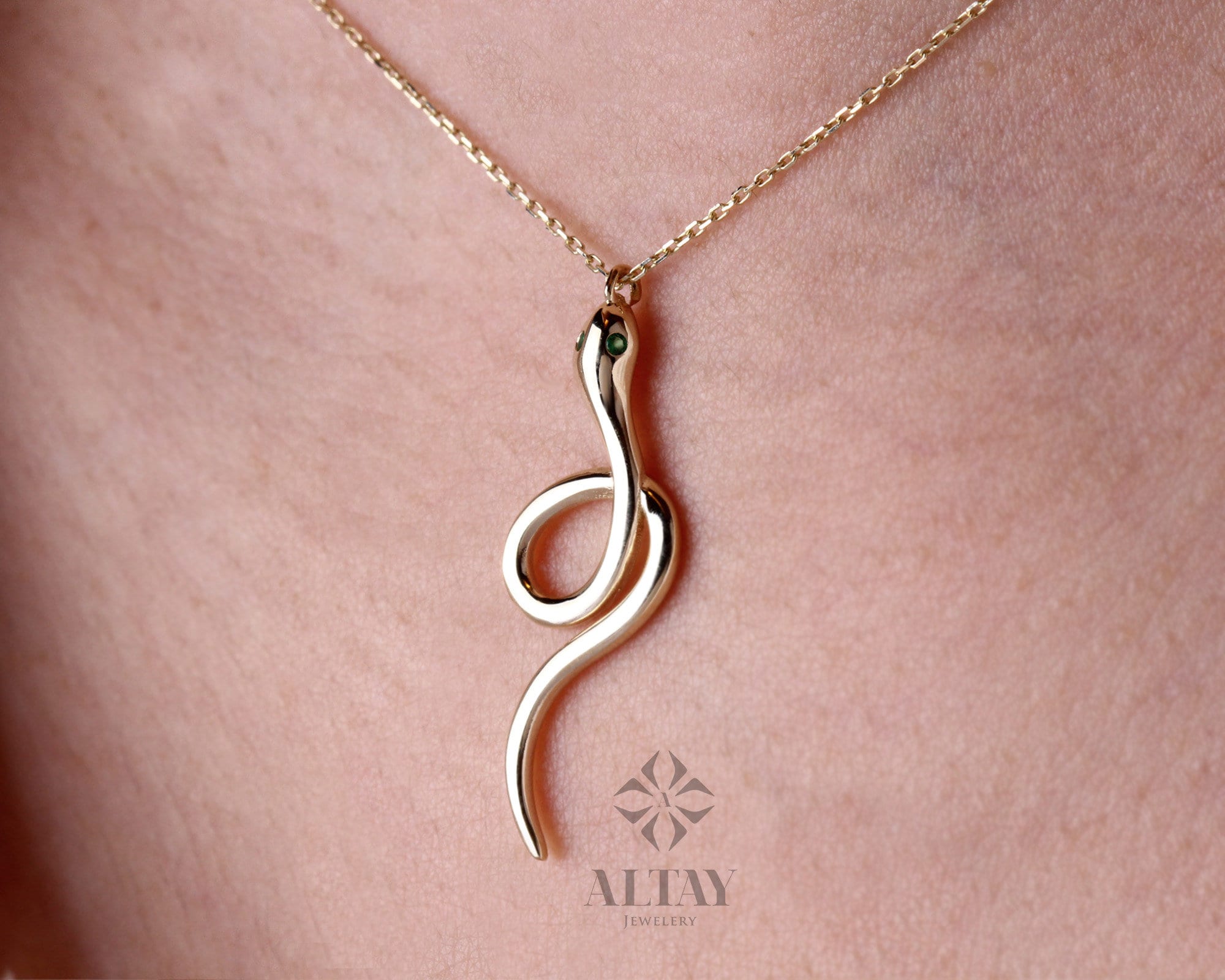 14K Gold Snake Charm, Gold Snake Necklace, Reptile Pendant Animal Choker, Serpent Charm, Animal Jewelry, Gift For Her, Birthday Gift