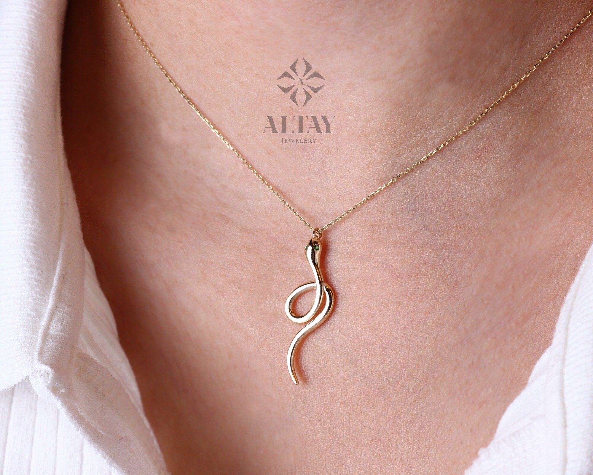 14K Gold Snake Charm, Gold Snake Necklace, Reptile Pendant Animal Choker, Serpent Charm, Animal Jewelry, Gift For Her, Birthday Gift