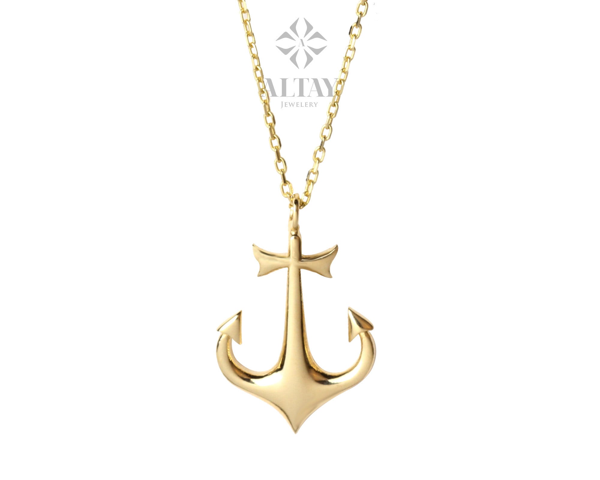 14K Gold Anchor Necklace, Tiny Gold Anchor Pendant, Anchor Choker Gold, Ship Anchor Charm, Women's Pendant, Birthday Gift For Her