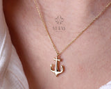 14K Gold Anchor Necklace, Tiny Gold Anchor Pendant