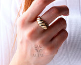 14K Gold Dome Croissant Ring, Dome Ring