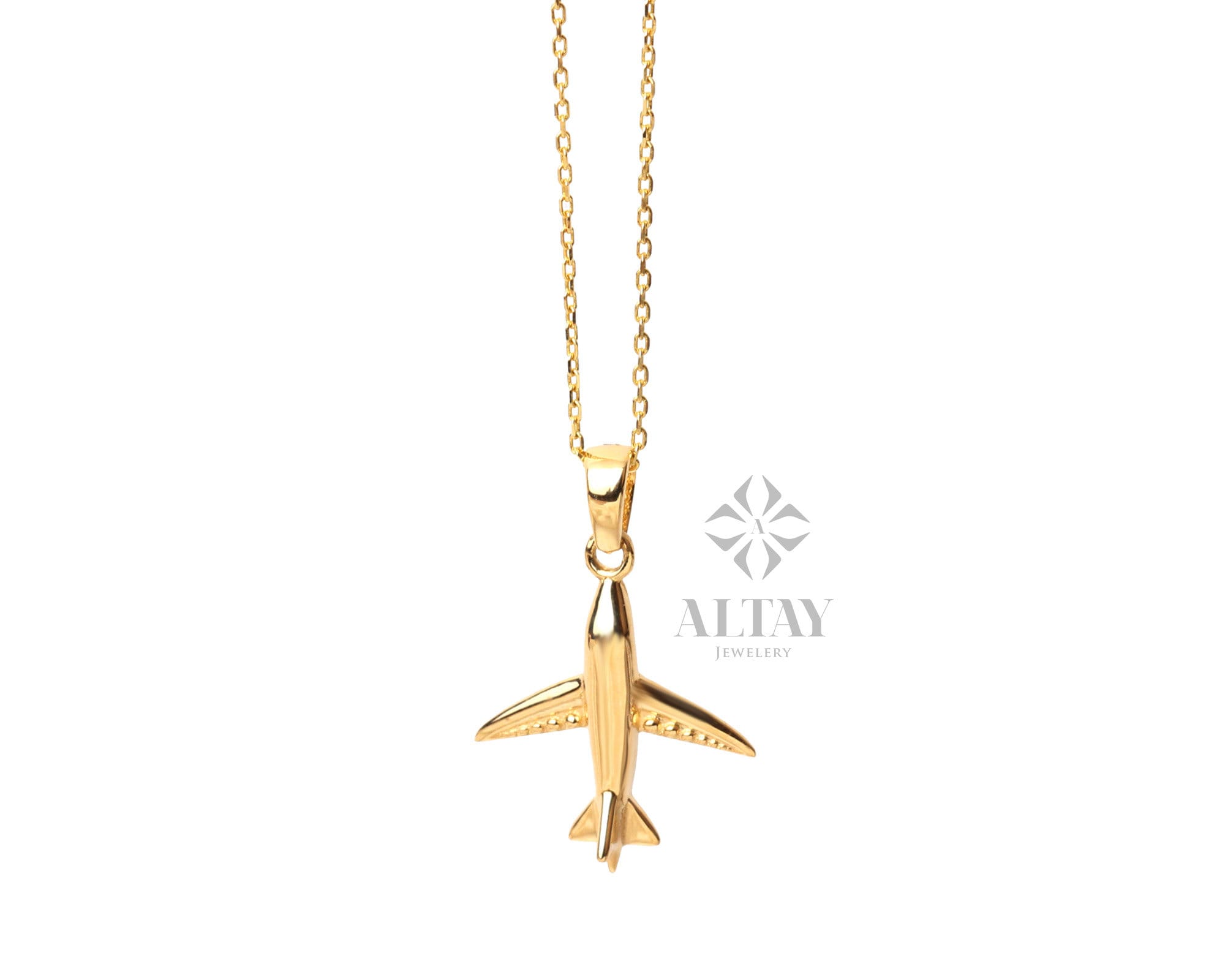 yellow gold airplane necklace