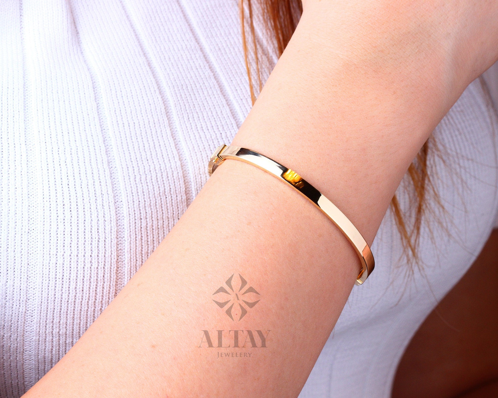 14K Gold Hinged Gold Bracelet, Custom Gold Bangle, 4mm 5mm 7mm Wide Bracelet, Personalized Gold Bangle, Stacking Gold Cuff, Engraved Bangle