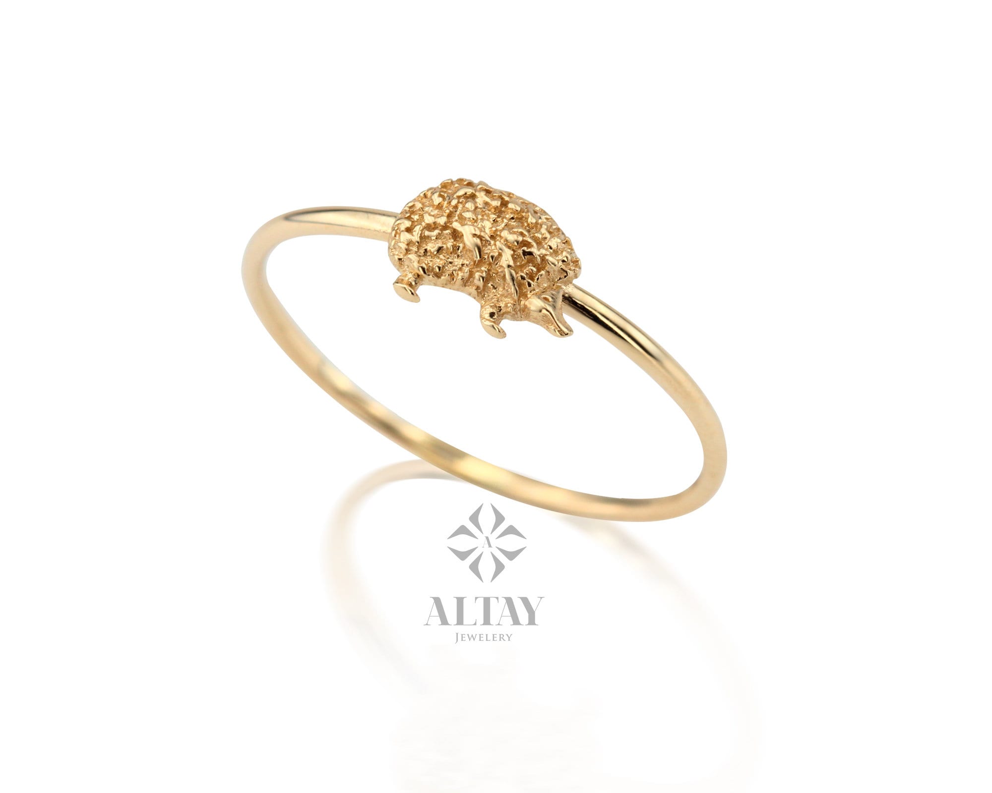 14K Gold Hedgehog Ring, Hedgehog Gold Band, Cute Animal Ring, Minimalist Hedgehog Ring, Valentine's Day Gift, Animal Jewelry, Gift for Her