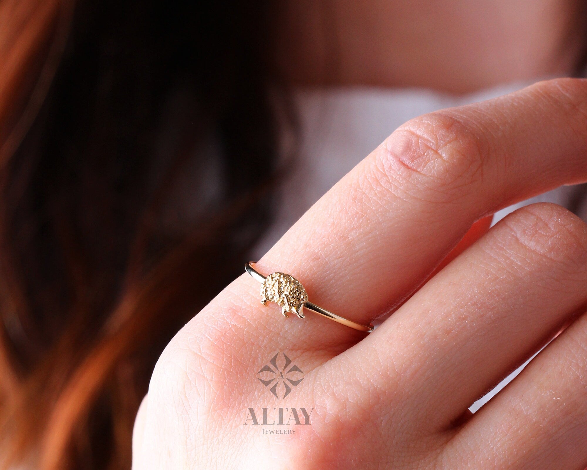 14K Gold Hedgehog Ring, Hedgehog Gold Band, Cute Animal Ring, Minimalist Hedgehog Ring, Valentine's Day Gift, Animal Jewelry, Gift for Her