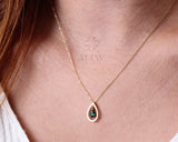14K Gold Pear Shape Emerald Necklace, Teardrop Emerald Pendant