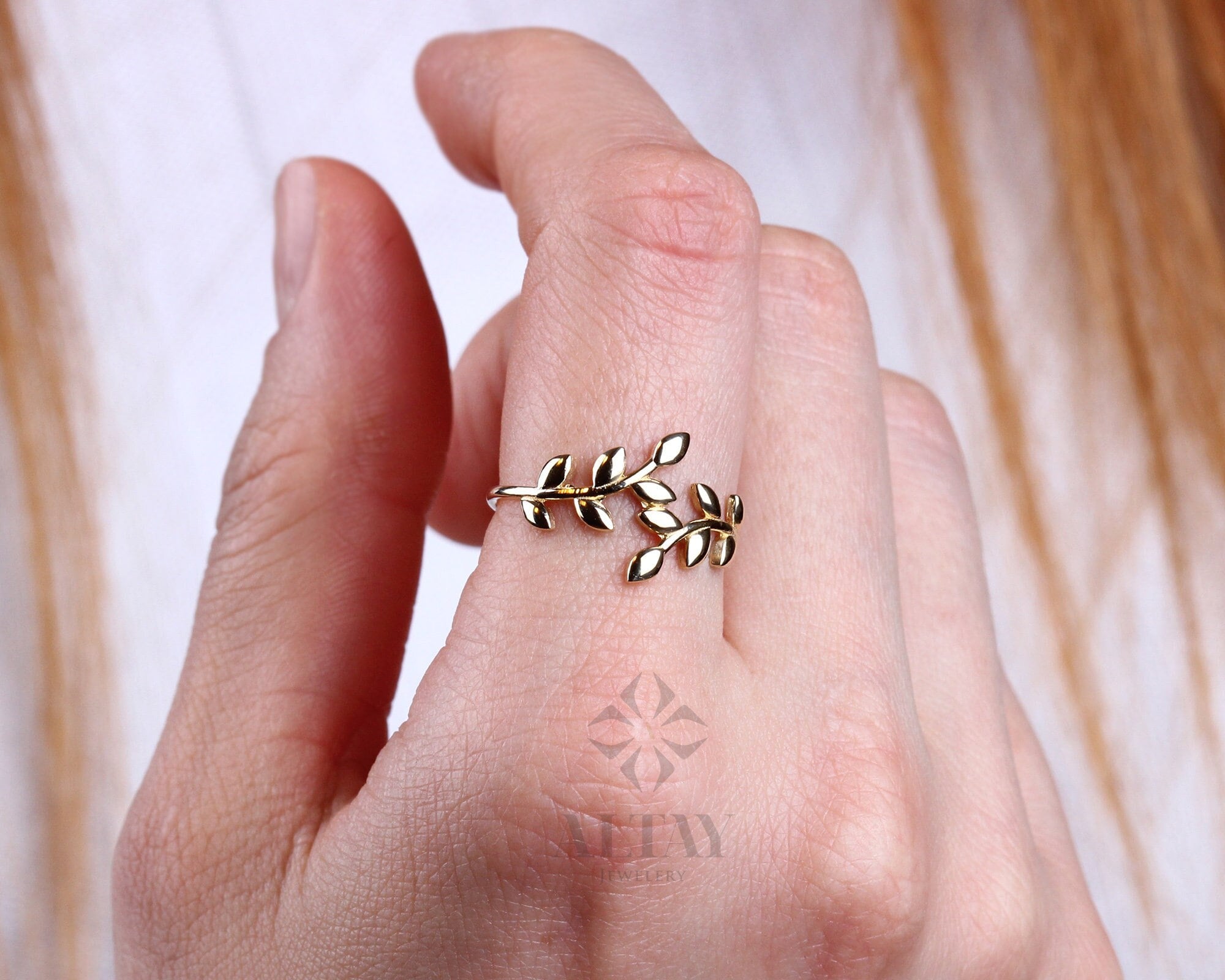 14K Gold Leaf Branch Ring, Gold Leaf Twig Ring, Rose Gold Leaf Ring, Layering Ring, Vine Ring, Laurel Ring, Nature Jewelry, Tree ring